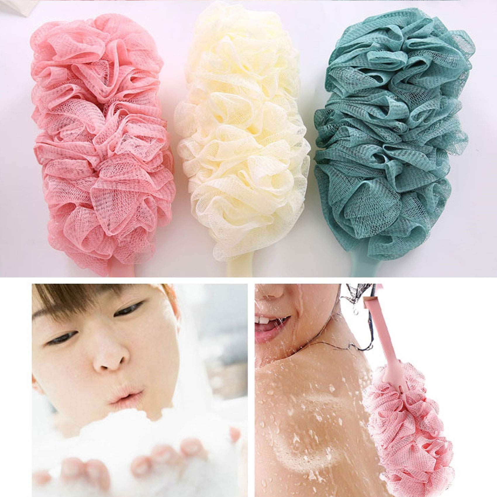 3 Pack Long Handle Back Scrubber - Soft Mesh Exfoliating Bath Brush with Loofah Sponge | Gentle Body Scrubber for Deep Cleansing | Perfect Shower Accessories for Women & Men (Green) - Ideal for Hard-to-Reach Areas & Sensitive Skin Care