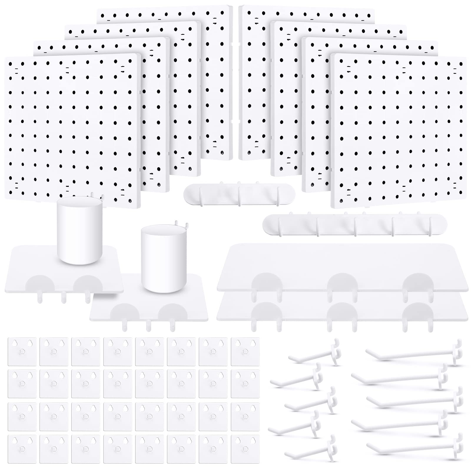 Chunful 58-Piece Pegboard Organizer Kit - Plastic Wall Mount Panel with Storage Boards, Buckets & Hooks - Perfect for Craft Room, Garage, Kitchen & Office Organization (White)