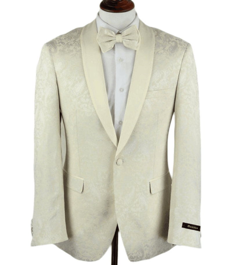 Elegant Slim Fit Shawl Lapel Dinner Jacket for Men - Cream Paisley Pattern | Perfect for Weddings, Prom & Formal Events