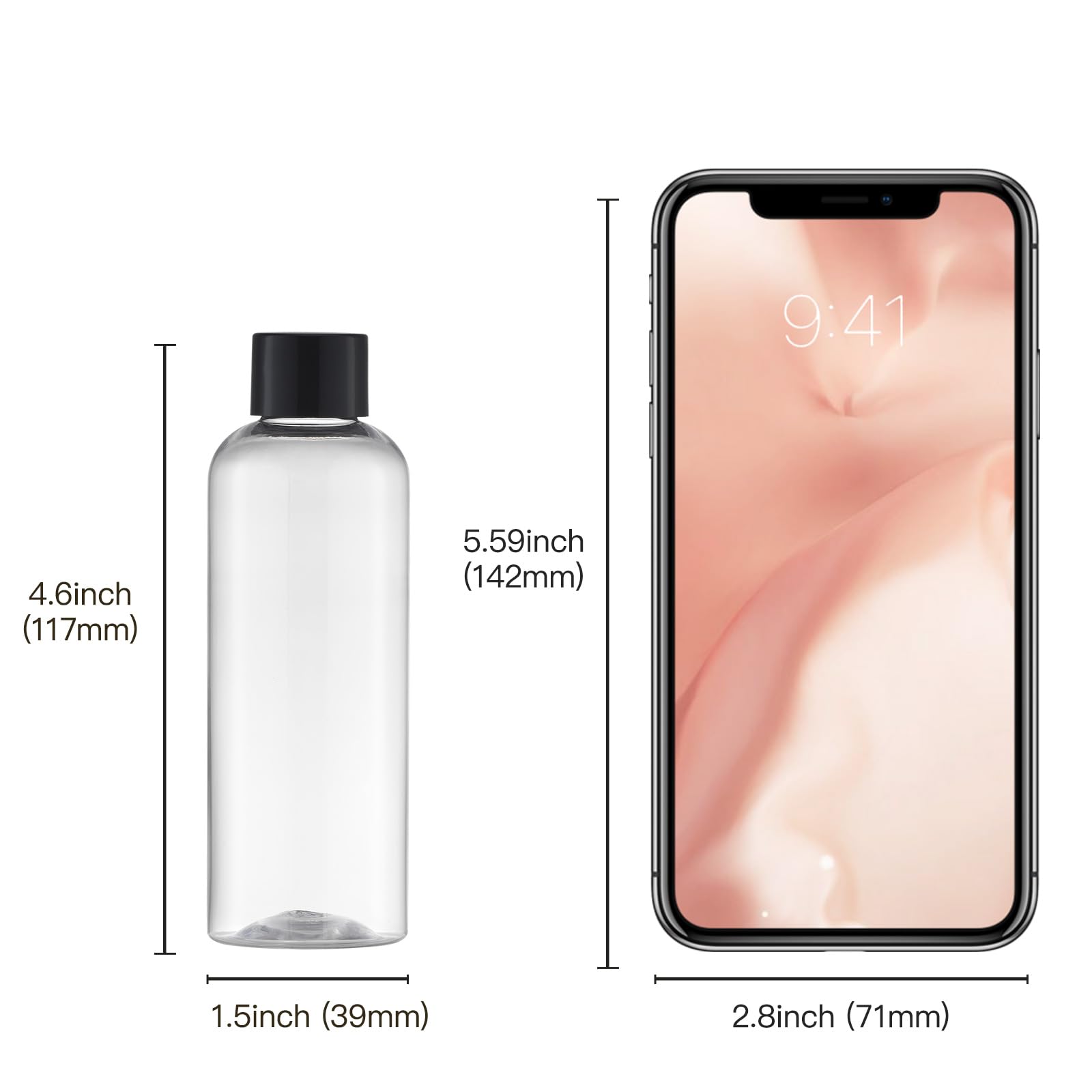 Tekson 3.4 oz (100ml) Clear Plastic Travel Bottles with Black Screw Cap - Leak Proof Empty Containers for Shampoo, Lotion & Mouthwash - Perfect for Air Travel, Gym & Toiletry Organization
