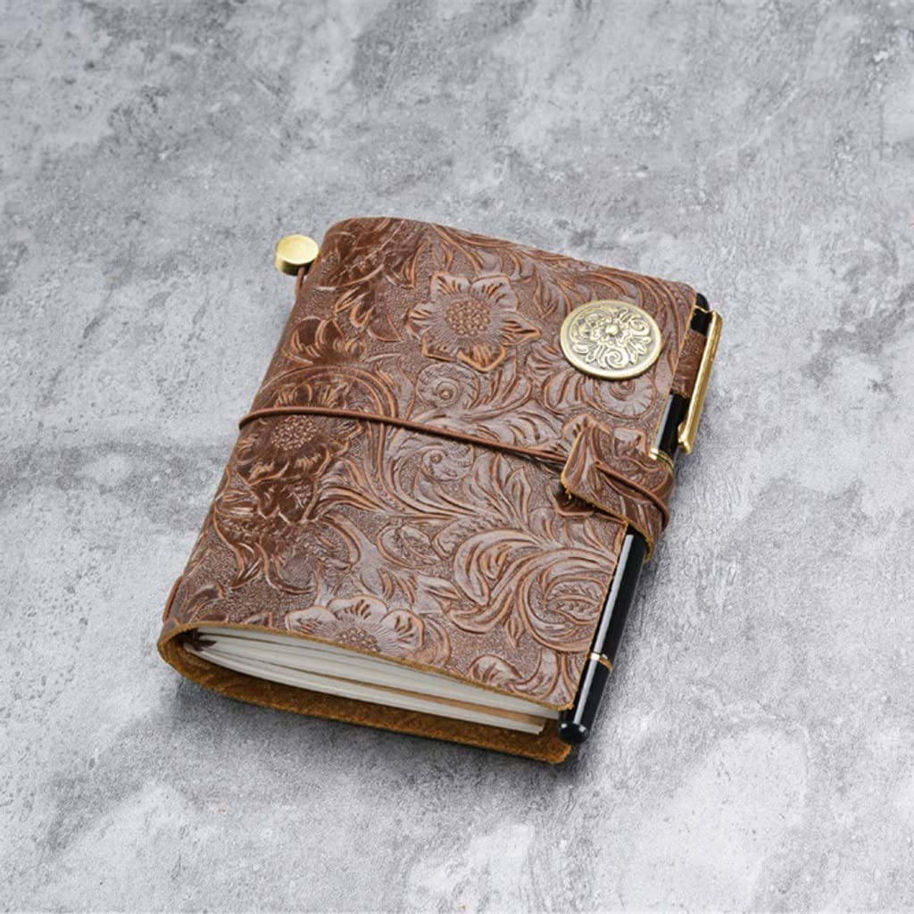 Handmade Carved Leather Notebook - Retro Brown Travel Journal, DIY Loose-Leaf Sketchbook, Portable Carry-on Style | Perfect for Journaling, Sketching & Travel Memories (Color: A)