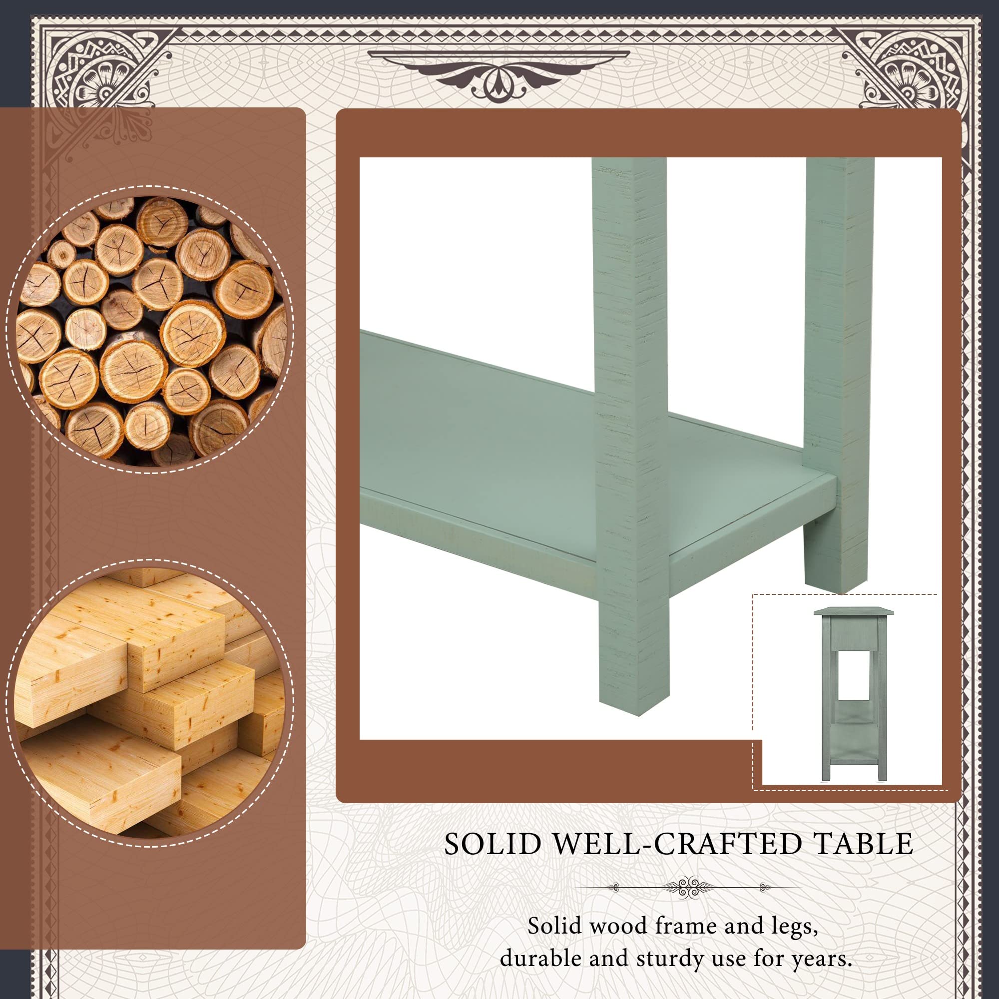 Rustic Brushed Texture Entryway Console Table with Drawers & Bottom Shelf - Farmhouse Style Hallway Sofa Table for Living Room, Entryway & Foyer Decor
