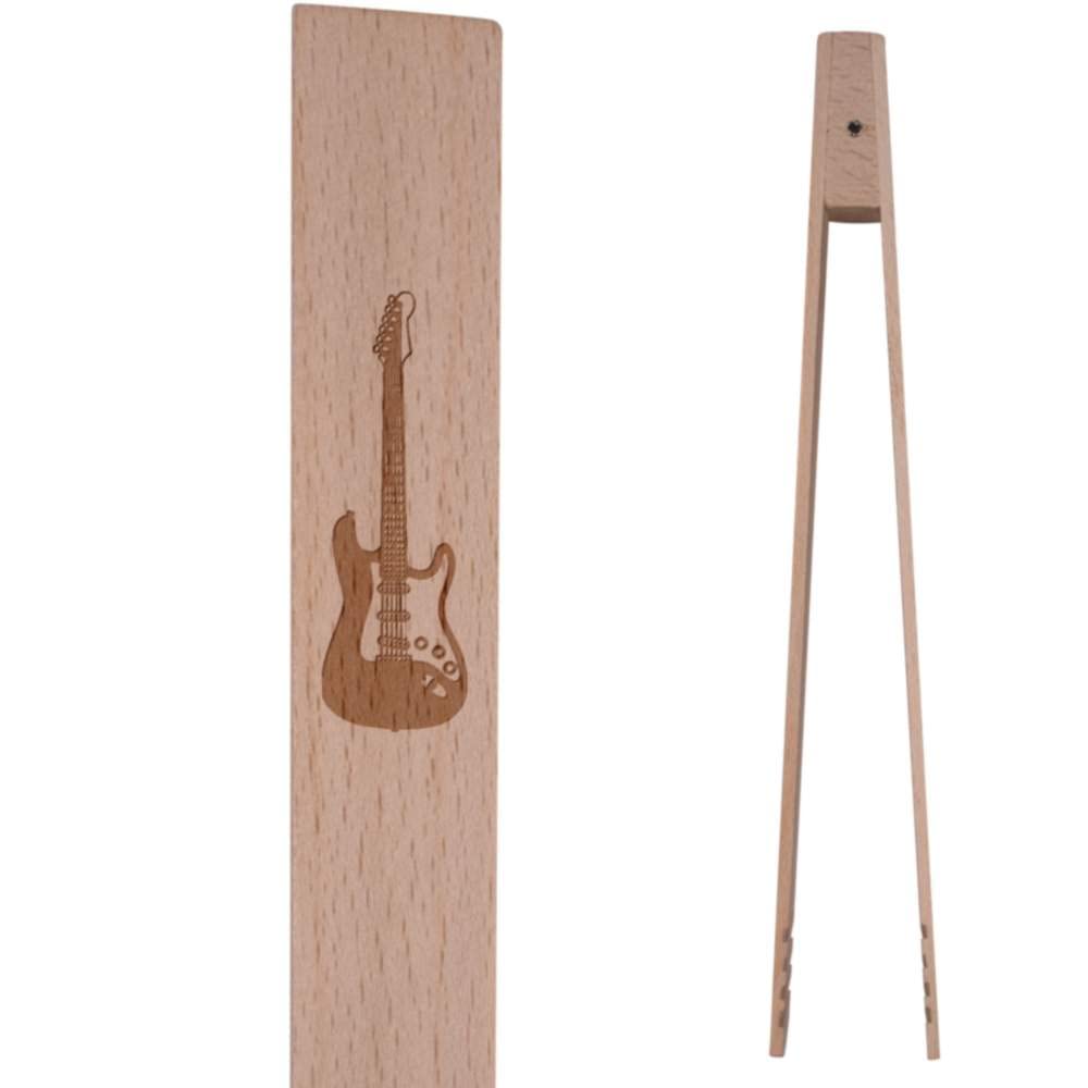 Azeeda Electric Guitar-Shaped Wooden Cooking & Toast Tongs - Perfect for BBQ, Camping & Kitchen Use (TN00009717)
