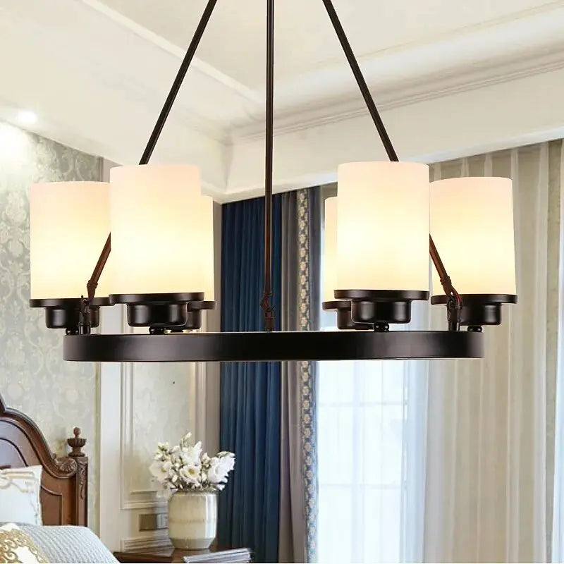 Black Candlestick Rustic Chandelier with Shades - Vintage Farmhouse Ceiling Light Fixture for Dining Room, Bedroom & Living Room Decor