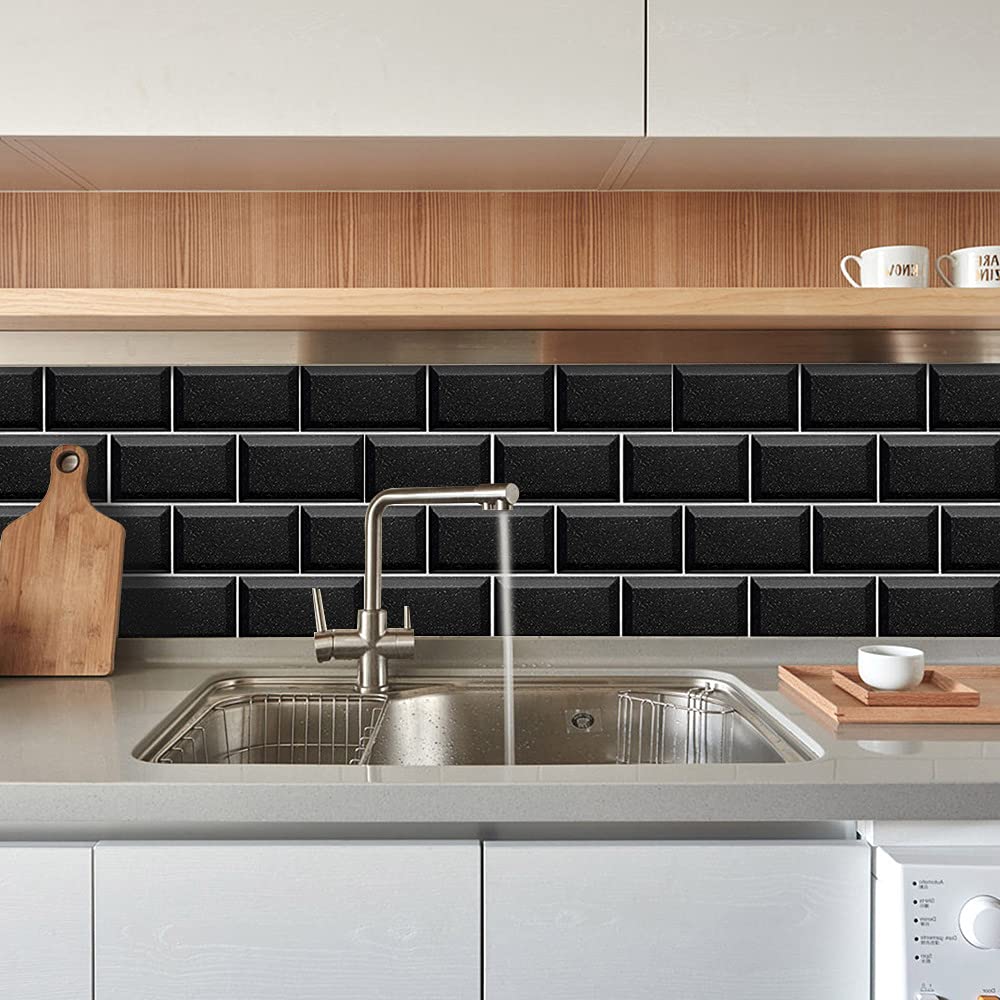 54-Piece American Black Terrazzo Tile Stickers - Waterproof & Heat Resistant Wall Decals for Kitchen Backsplash, Bathroom, and Home Renovation Projects