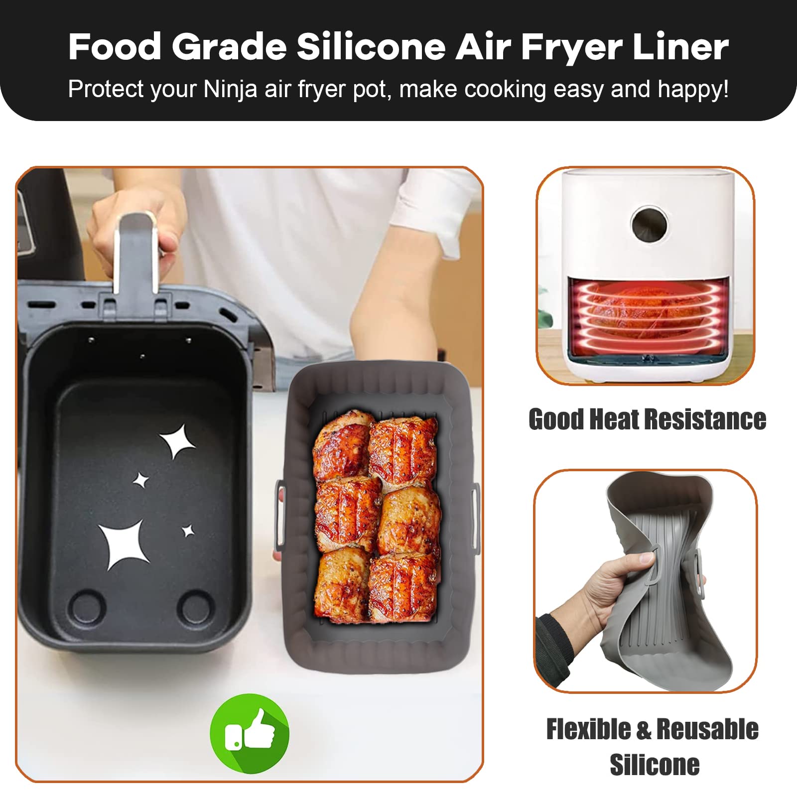 2Pcs Reusable Silicone Air Fryer Liners for Ninja Dual AF400UK AF300UK SL400UK Tower, Cookwise Instant Vortex, MONCOOK 7.6-9.5L - Non-Stick Baking Accessories for Healthy Frying & Easy Cleanup