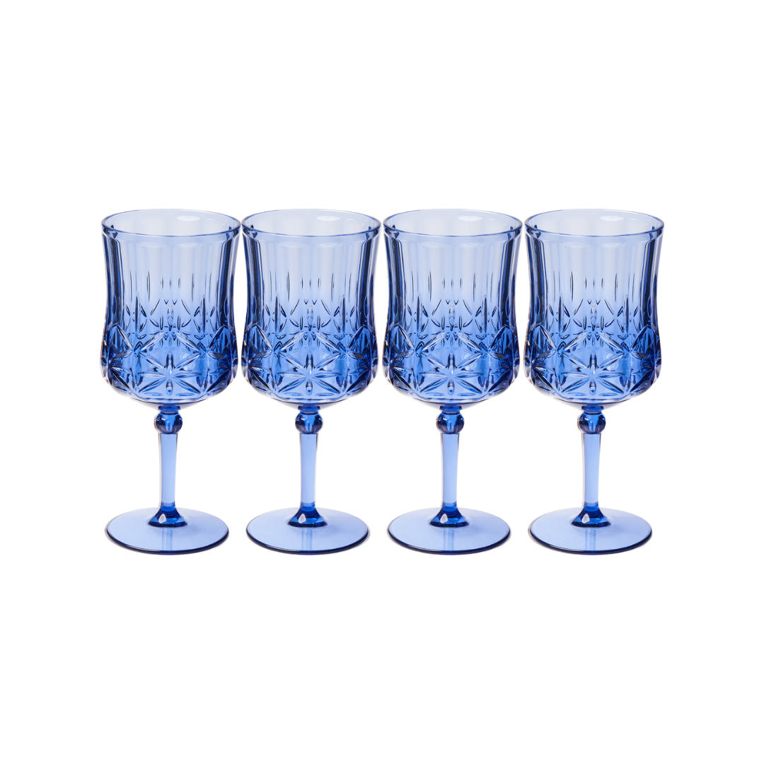 Elegant Blue Wine Glasses Set of 4 - 16 Oz Classic Stemmed Crystal Goblets for Red & White Wine - Perfect for Dinner Parties, Weddings & Home Entertaining
