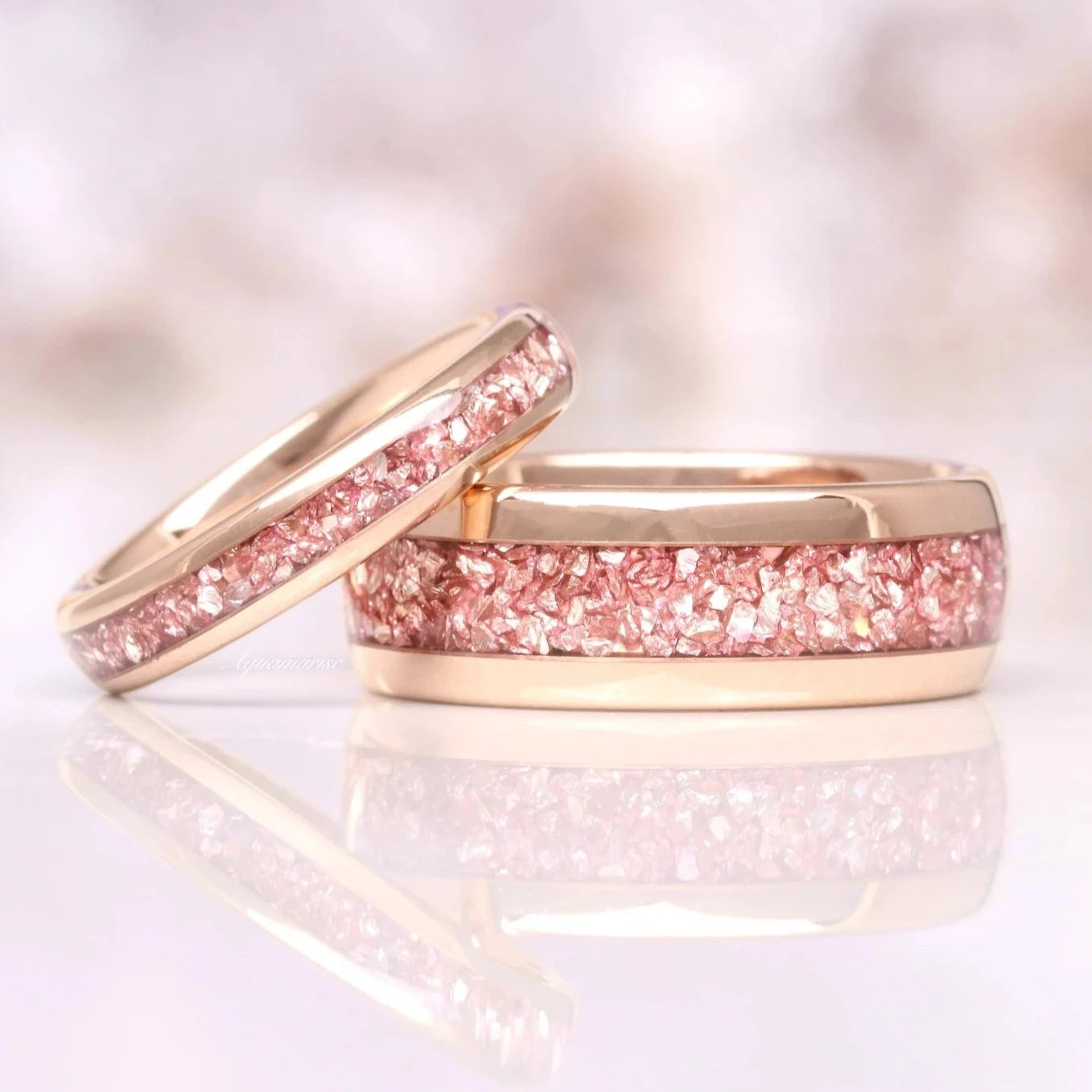 Exquisite Crushed Morganite Couples Ring - Elegant Rose Gold Plated Wedding Band for Her & Him - Perfect for Anniversaries, Engagements & Romantic Gifts