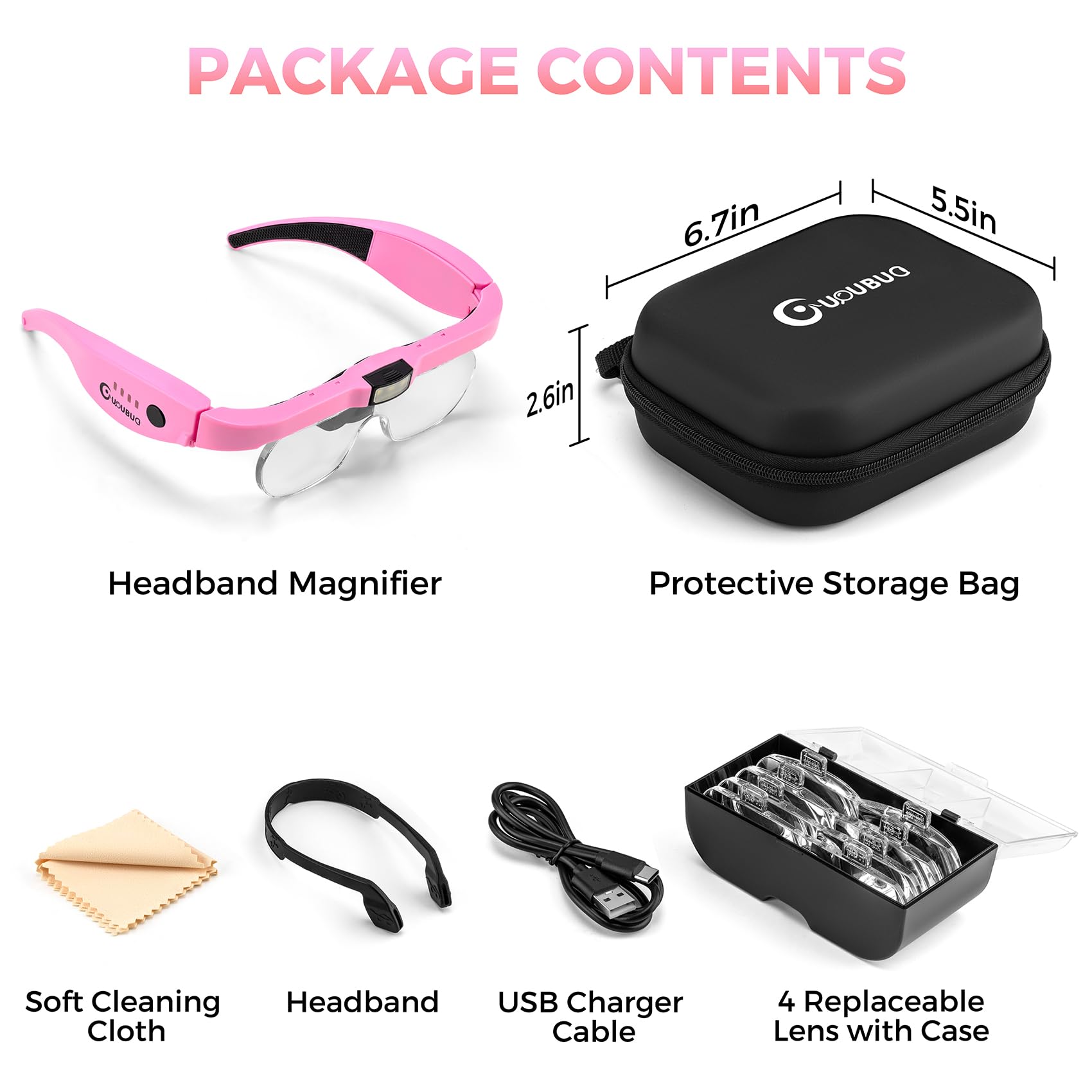 Rechargeable LED Magnifying Headset with Light - 1.5X to 5.0X Adjustable Magnification for Jewelry Making, Crafts & Close Work - Includes Carry Case & Interchangeable Lenses - Perfect for Watch Repair, Reading & Hobby Projects