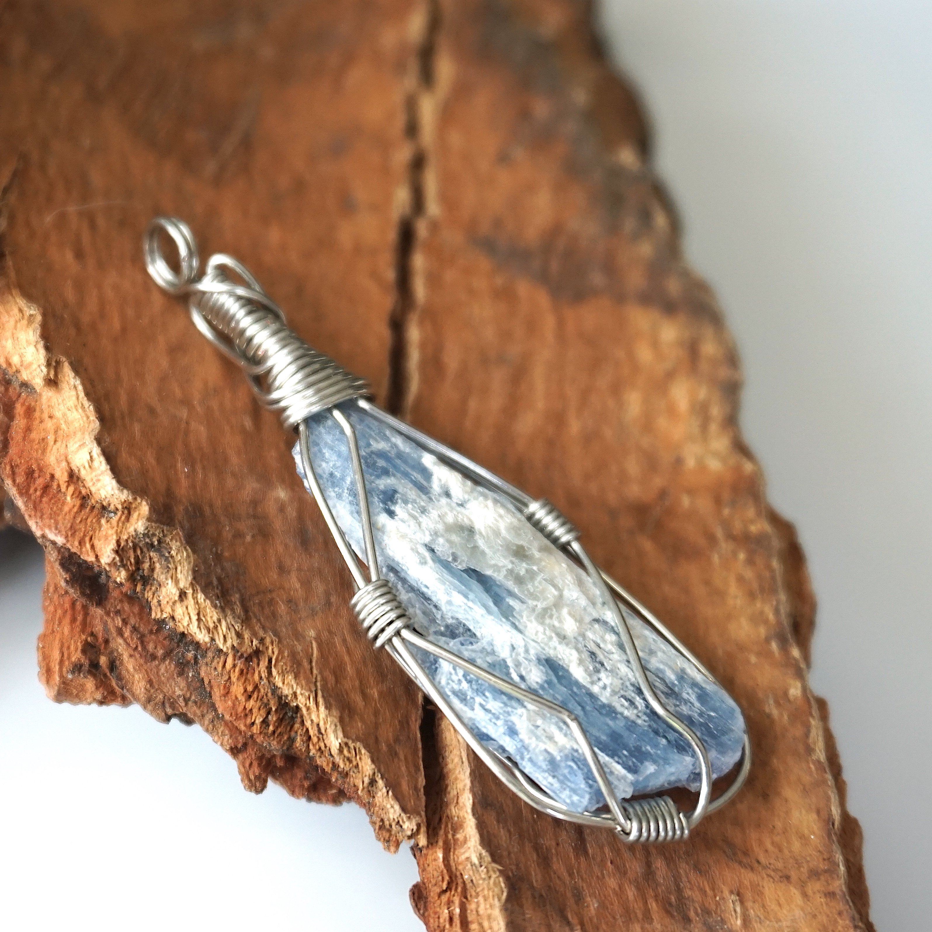 Natural Raw Blue Kyanite Crystal Wire Wrapped Necklace - Healing Stone Jewelry for Meditation, Energy Work & Spiritual Gifts