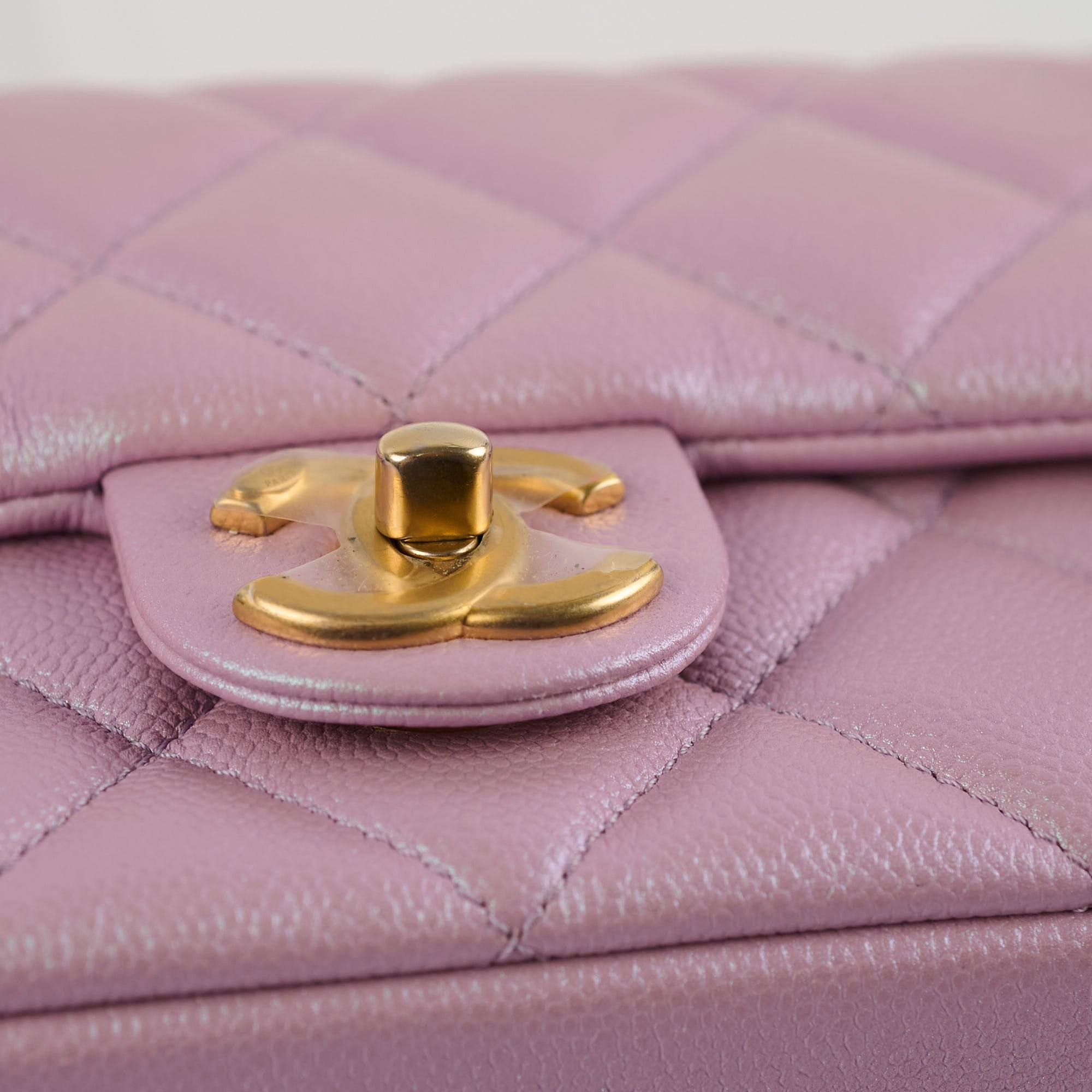 Chanel Caviar Leather My Perfect Square Mini Bag Iridescent Pink with Microchip - Perfect for Evening Parties, Weddings & Special Occasions