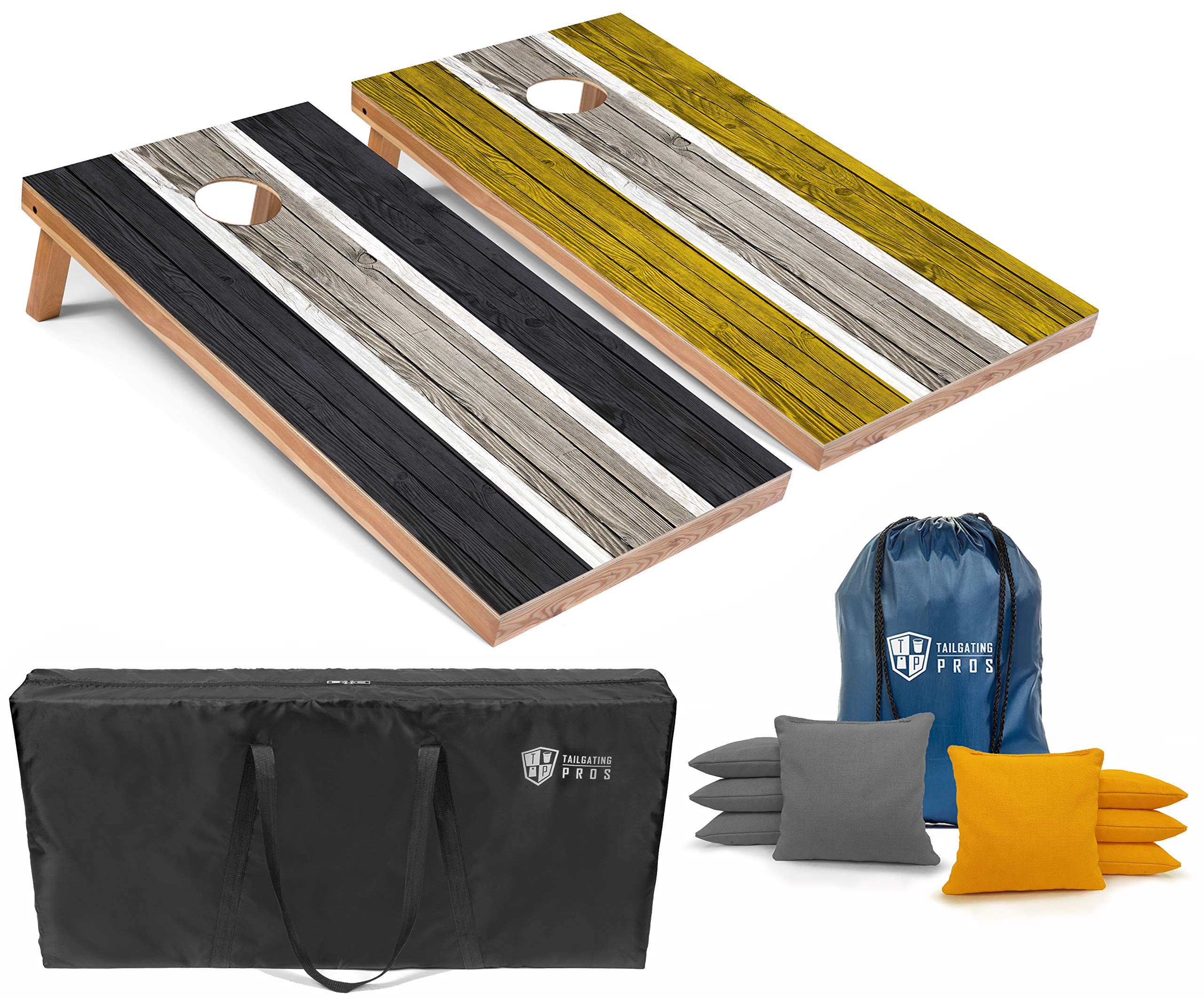 Premium Striped Lightweight Cornhole Board Set with LED Rings - 4'x2' Regulation Size, Includes 8 Bean Bags & Carrying Case - Perfect for Tailgating, Backyard Parties, and Outdoor Games