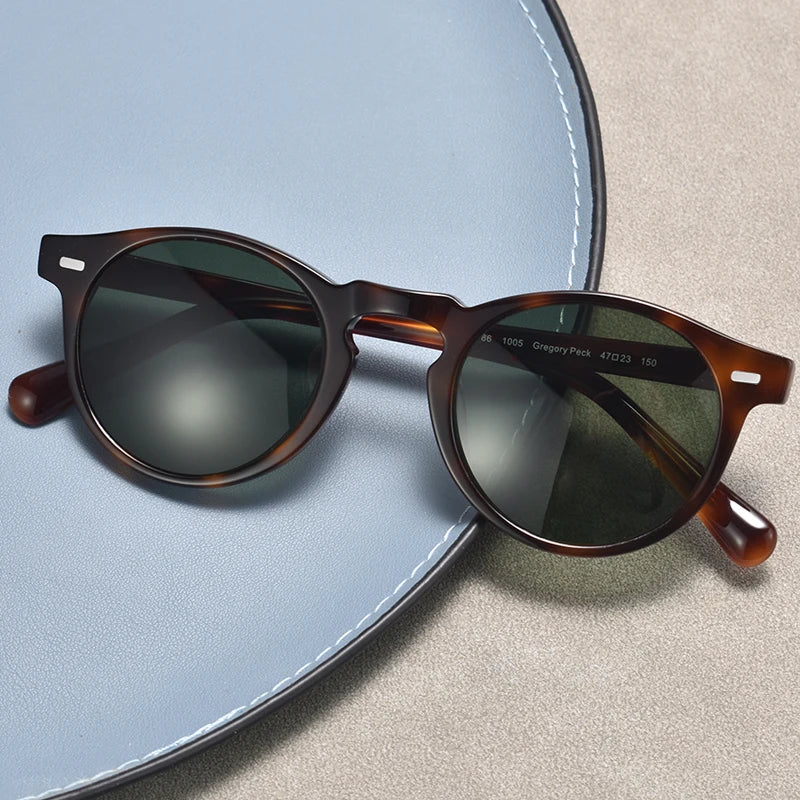 Unisex Black Acetate Round Full Rim Polarized Sunglasses - Stylish UV Protection for Outdoor Activities, Driving, and Beach Vacations