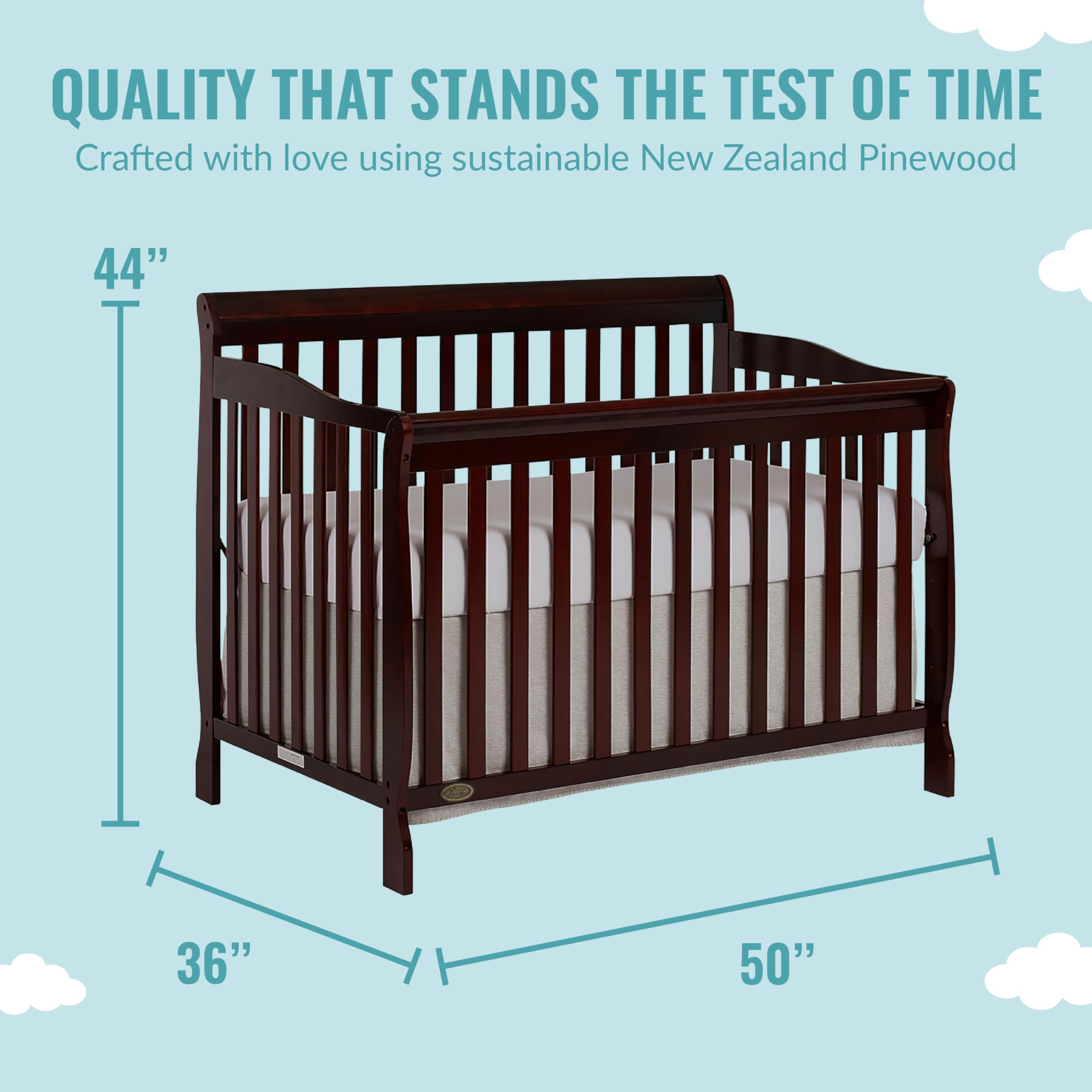 Dream On Me Ashton 5-in-1 Convertible Crib in Espresso - Greenguard Gold Certified Safe Nursery Furniture, 50x36x44 Inches - Perfect for Baby's Nursery, Toddler Room & Guest Bedroom
