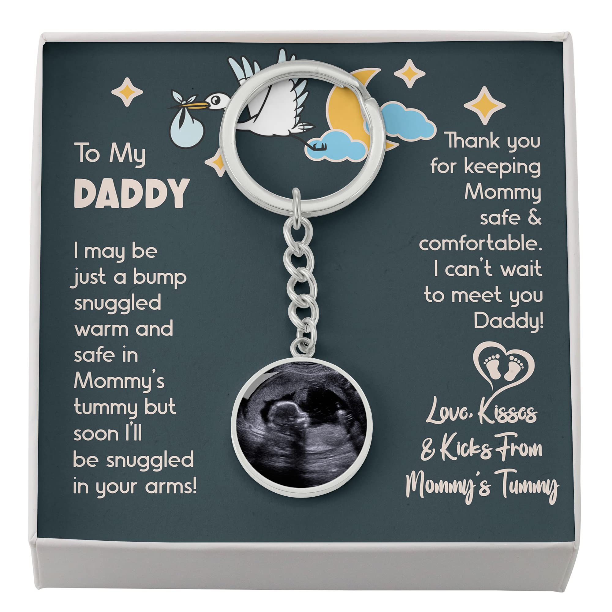 Personalized Baby Bump Daddy To Be Jewelry Gift Set - First Time Dad Father's Day Present with Engraved Circle Keychain & Newborn Baby Keychain - Perfect for Pregnancy Announcements, Baby Showers and New Dad Gifts