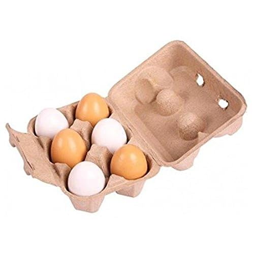 Bigjigs Toys Six Wooden Eggs in Carton - Natural Wooden Easter Eggs for Kids, Toddler Sensory Play & Easter Basket Fillers - Perfect for Montessori Learning, Easter Decorations & Pretend Play Kitchen Toys