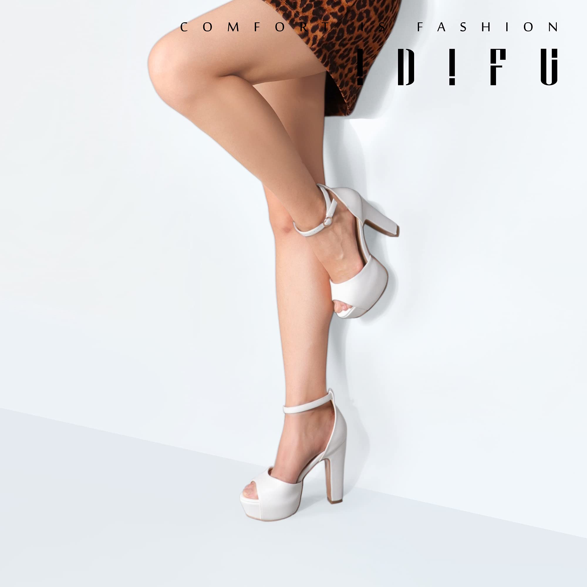 IDIFU Women's Chunky High Heel Sandals - Peep Toe Ankle Strap Dress Shoes for Wedding, Party & Evening Events - Comfortable Platform Heels for Bride & Prom