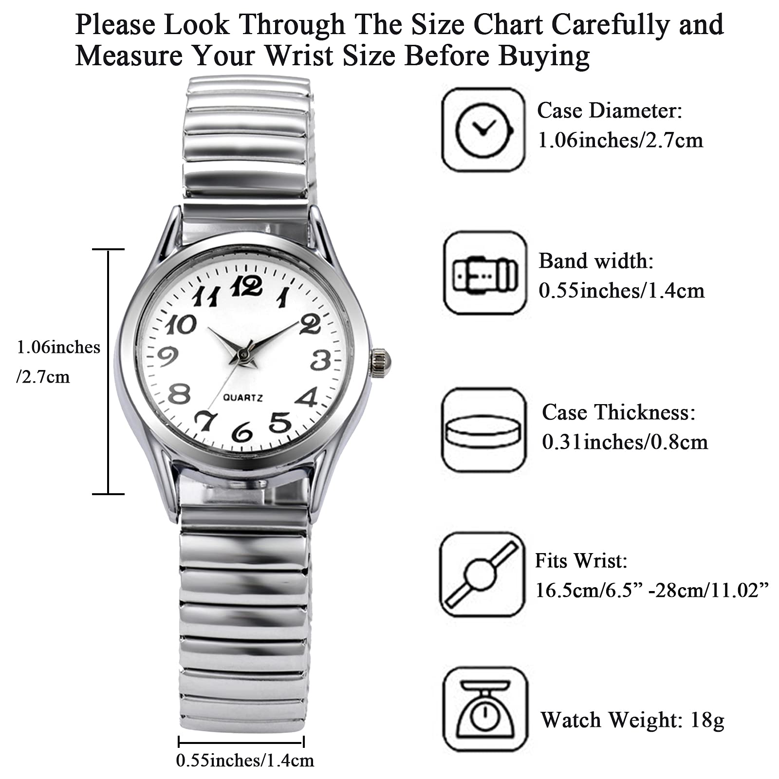 JewelryWe Women's Ultra Thin Easy Reader Watch - Gold & Silver Elastic Stretch Band Watches - Perfect for Work, Casual & Everyday Wear
