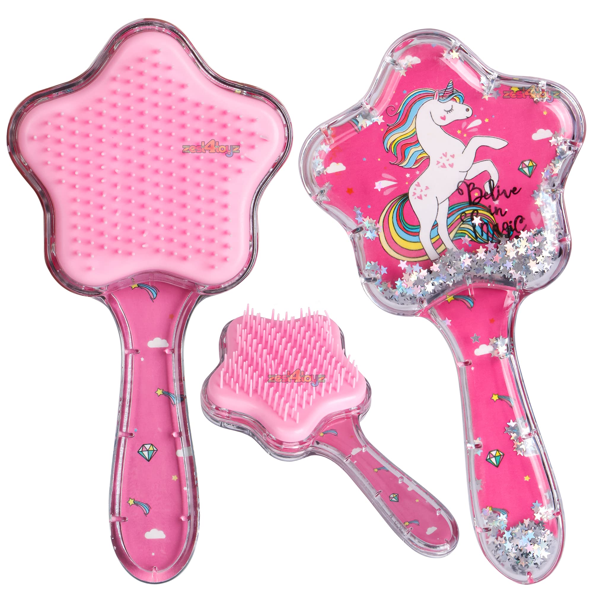 Zest 4 Toyz Kids Hair Brush - Stylish Detangling Comb for Girls & Boys, Gentle Knot Remover for Curly & Straight Hair - Multicolor (Pack of 1) - Perfect for Daily Hair Care, Travel & School
