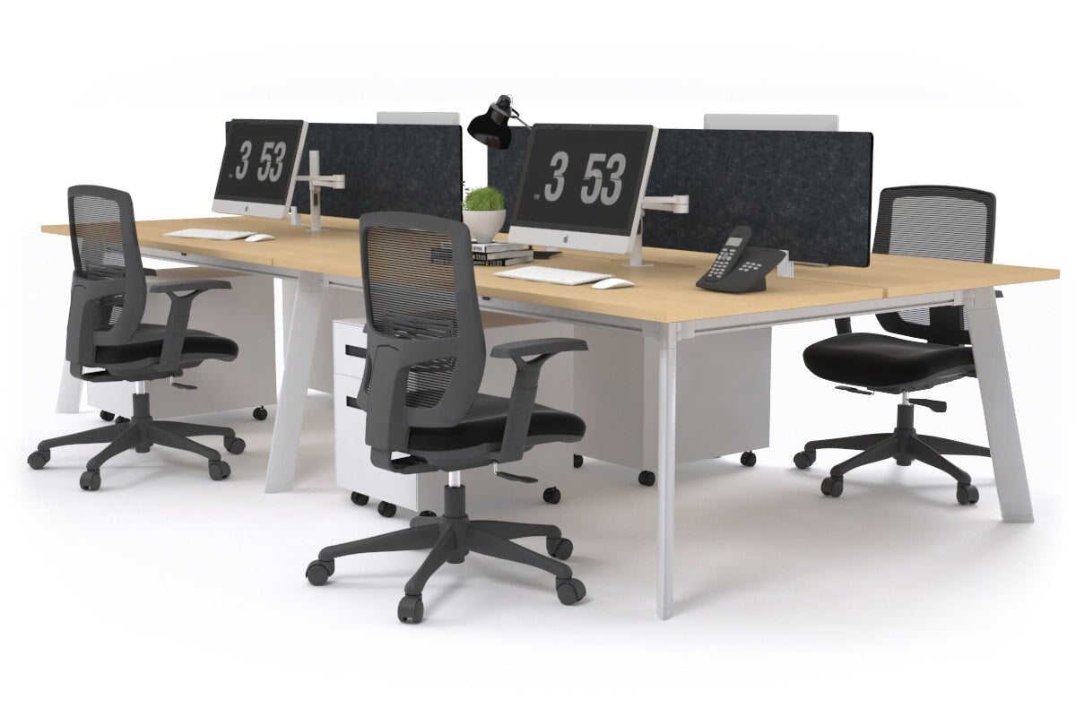 4-Person Workstation with White Frame - 1400L x 800W Office Desk with Cable Management Scallop | Perfect for Team Collaboration, Open Office Spaces & Shared Work Environments