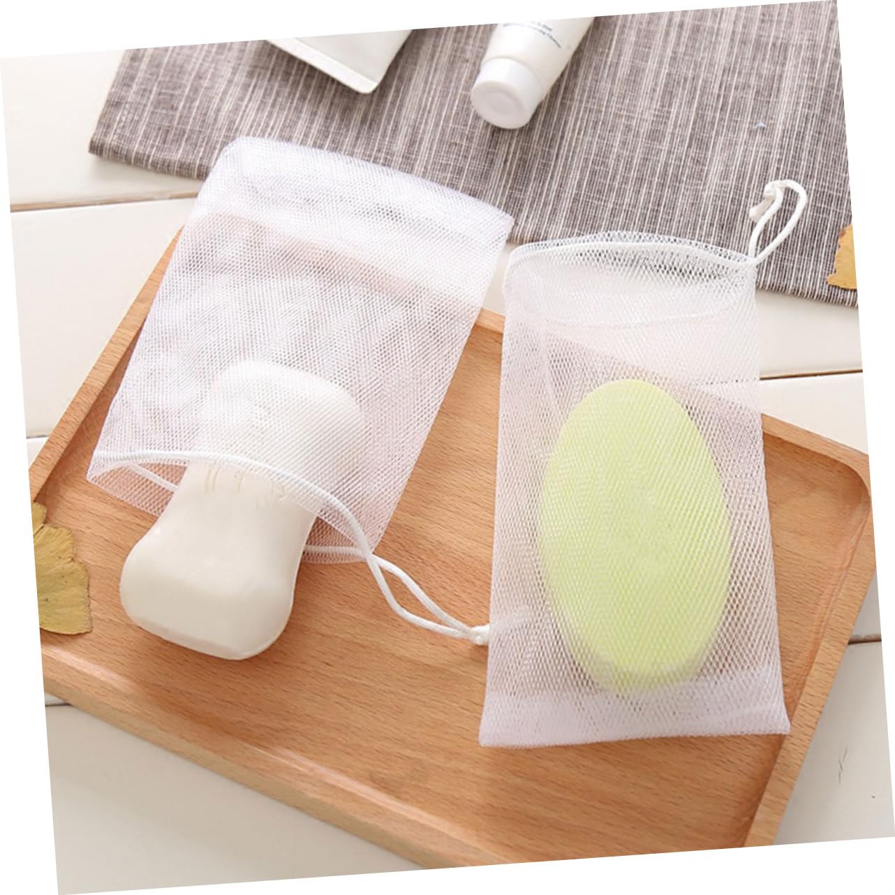 50pcs Natural Soap Saver Bags - Reusable Mesh Soap Pouch for Handmade Soap, Body Wash & Bar Soap | Eco-Friendly Foaming Net for Shower, Bath & Travel | White Soap Storage Bags with Wall Mount Option