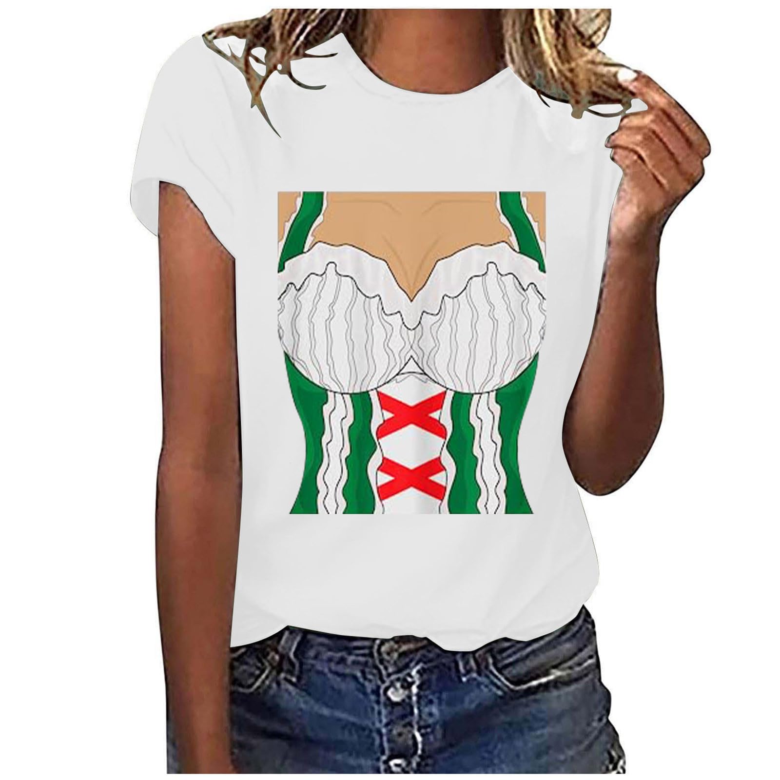 Oktoberfest Outfit Women's Plain White T-Shirt - Comfortable Crew Neck Workout Top for Sports, Halloween & Casual Wear | Fashion Print Blouse for Women