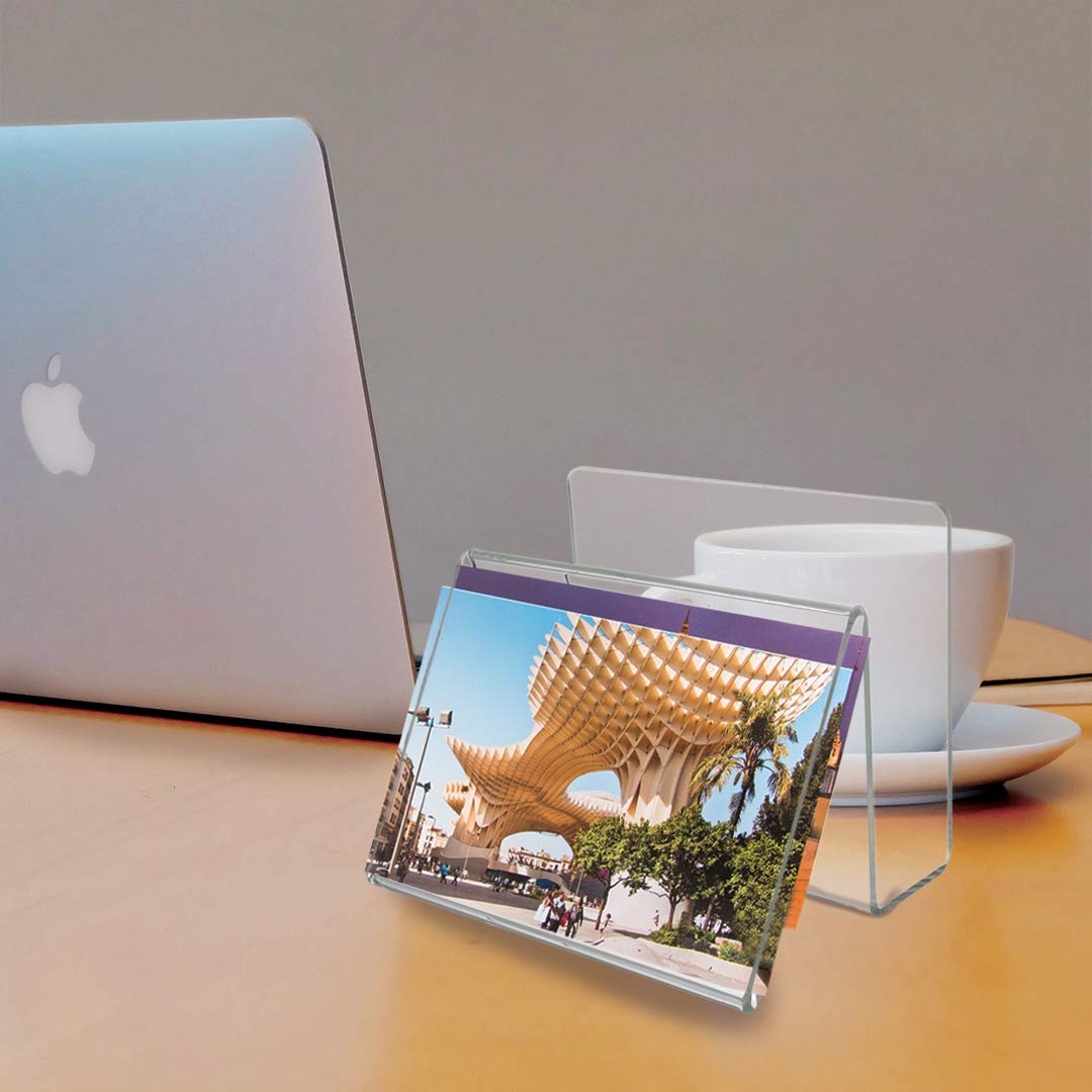 Source One Deluxe Clear Acrylic Desk Organizer with Picture/Postcard Display - Perfect for Office, Home & School Organization