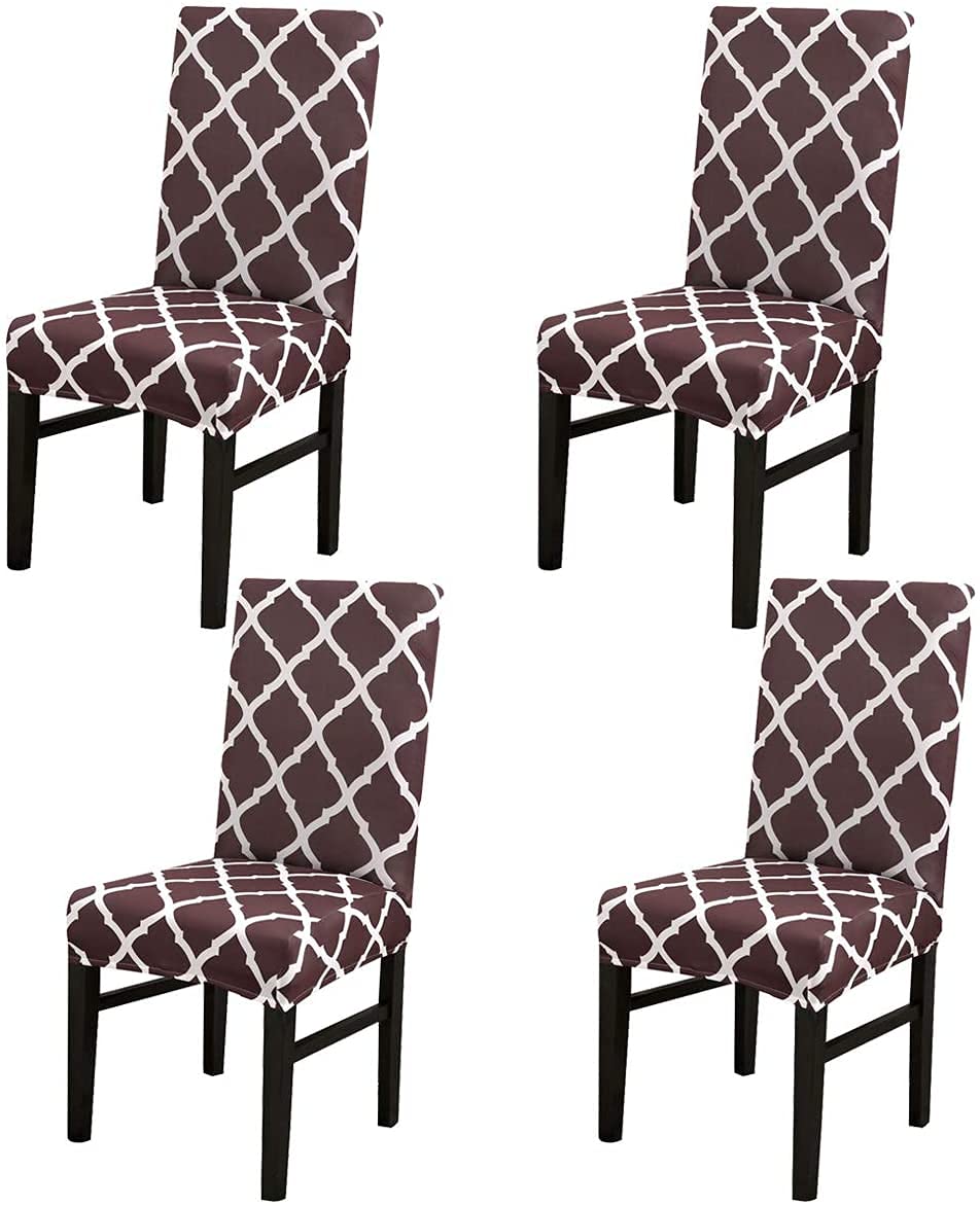 OKYUK 4-Pack Elastic Dining Chair Covers - Stretchable, Washable & Removable Seat Protectors for Kitchen, Wedding, Banquet & Party Decor (Brown) | Perfect for Home, Restaurant & Event Decorations