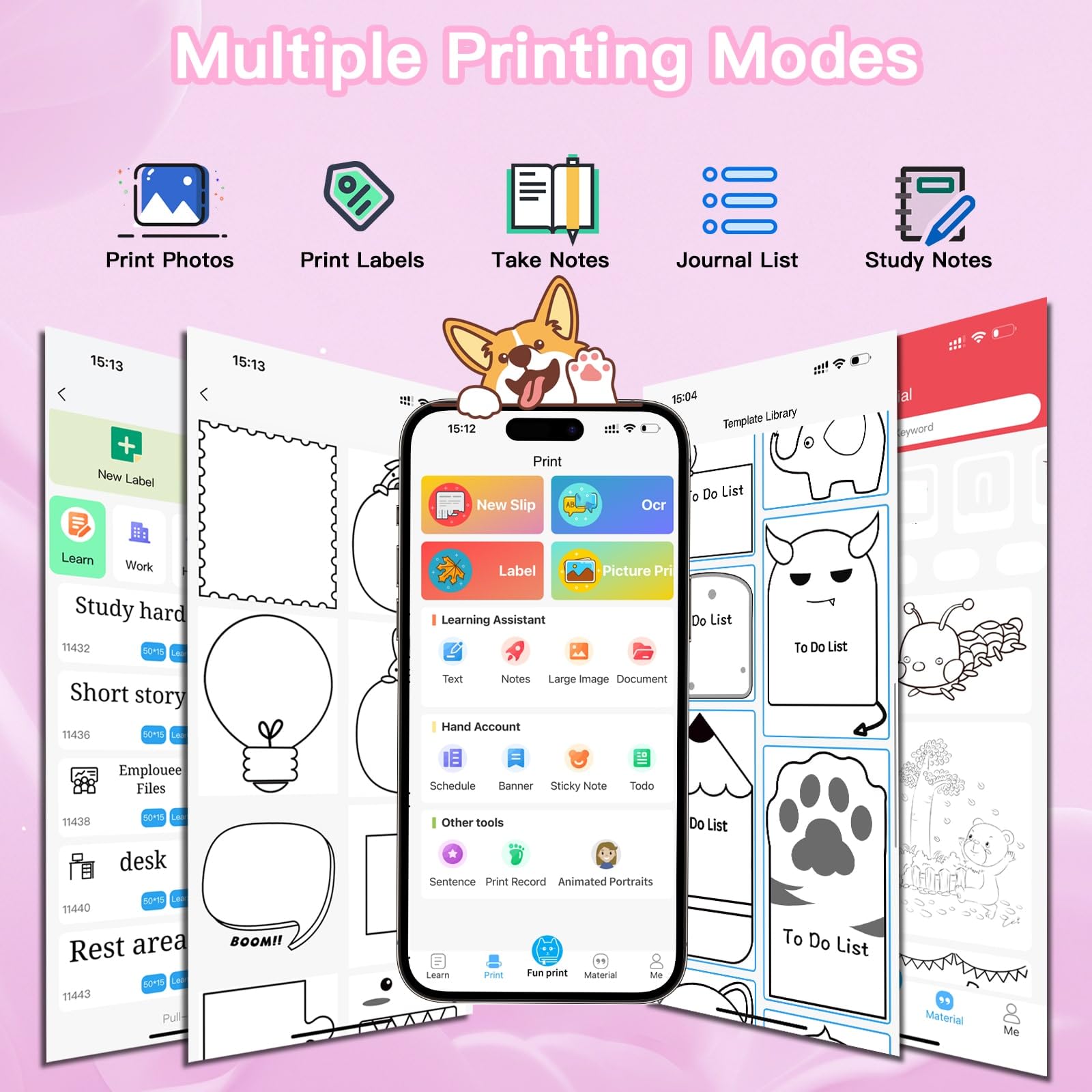 Mini Sticker Printer with 6 Rolls Paper - Portable Thermal Label Maker for DIY Scrapbooking, Travel Journaling, Note Taking & Memos - 7 Color LED Light Modes - Wireless Bluetooth Compatible with iPhone & Android Phones - Perfect for Home Office, School Projects & Gift Wrapping