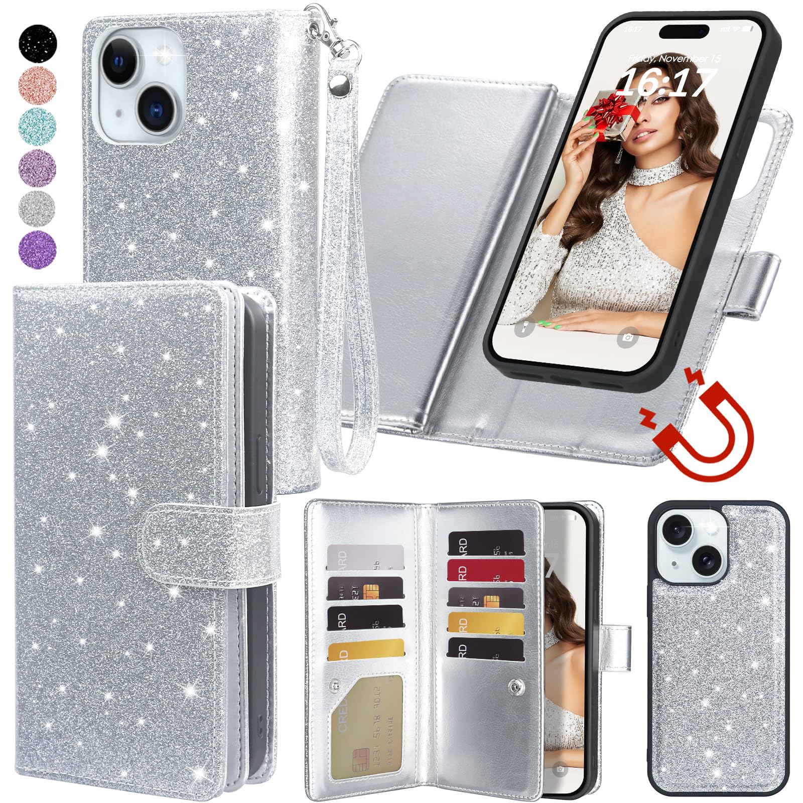 Detachable Magnetic Wallet Case for iPhone 13 (6.1