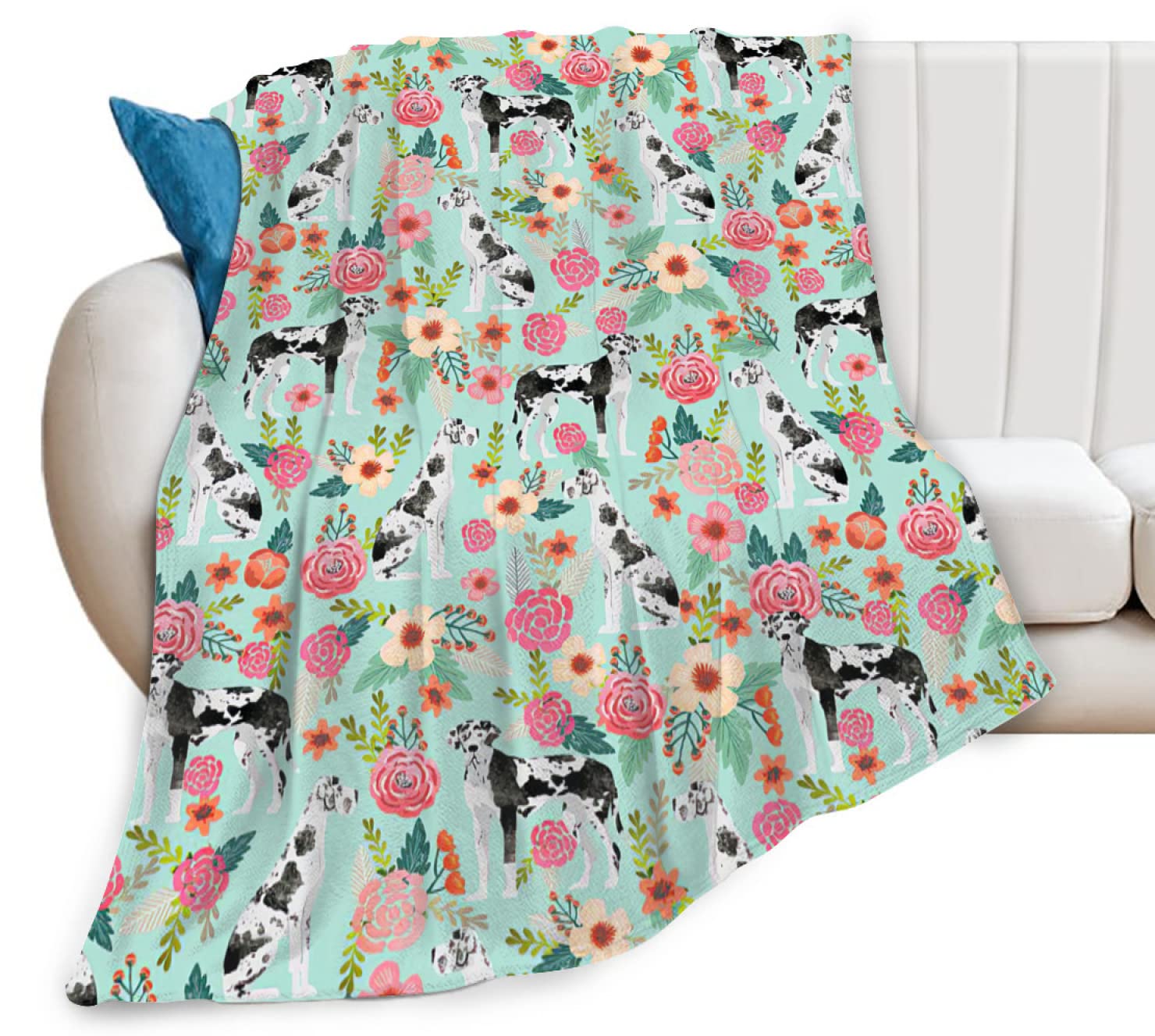 Floral Dalmatian Dog Fleece Blanket - Ultra Soft & Warm 60
