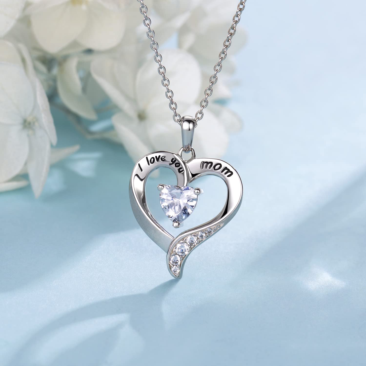 925 Sterling Silver Heart Necklace for Women - Engraved 'I Love You Mom' - Thoughtful Birthday Gift from Daughter | Perfect for Mother's Day, Anniversary & Special Occasions