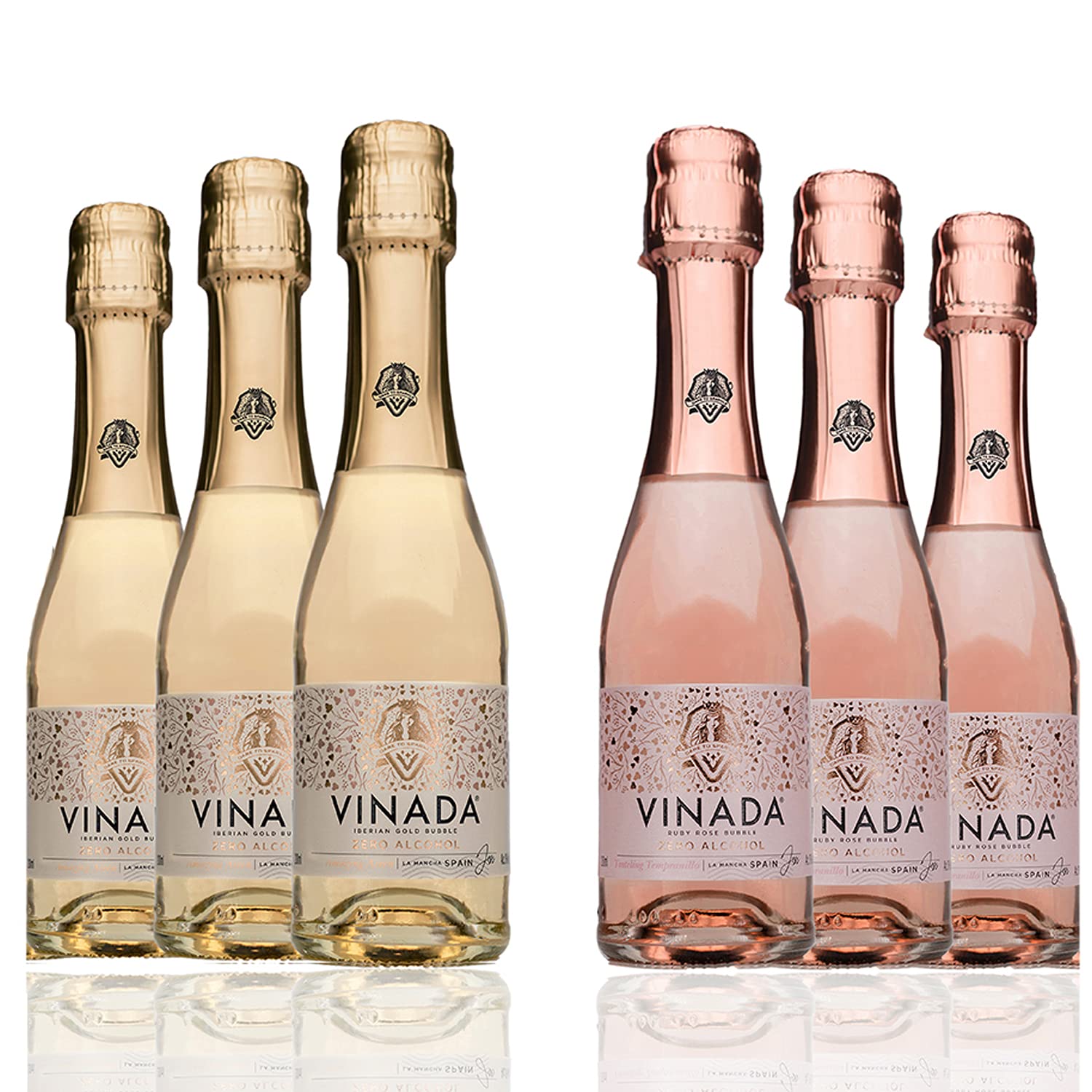 VINADA Sparkling Gold & Rosé Mini Variety Pack - Alcohol Free Wine - 6 Pack 200ml Bottles - Perfect for Parties, Weddings & Sober Celebrations