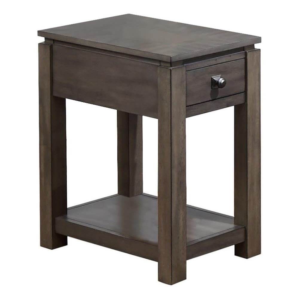 Shades of Gray Wood Narrow End Table with Drawer & Shelf - Modern Nightstand for Bedroom, Living Room & Office - Compact Side Table with Storage Space