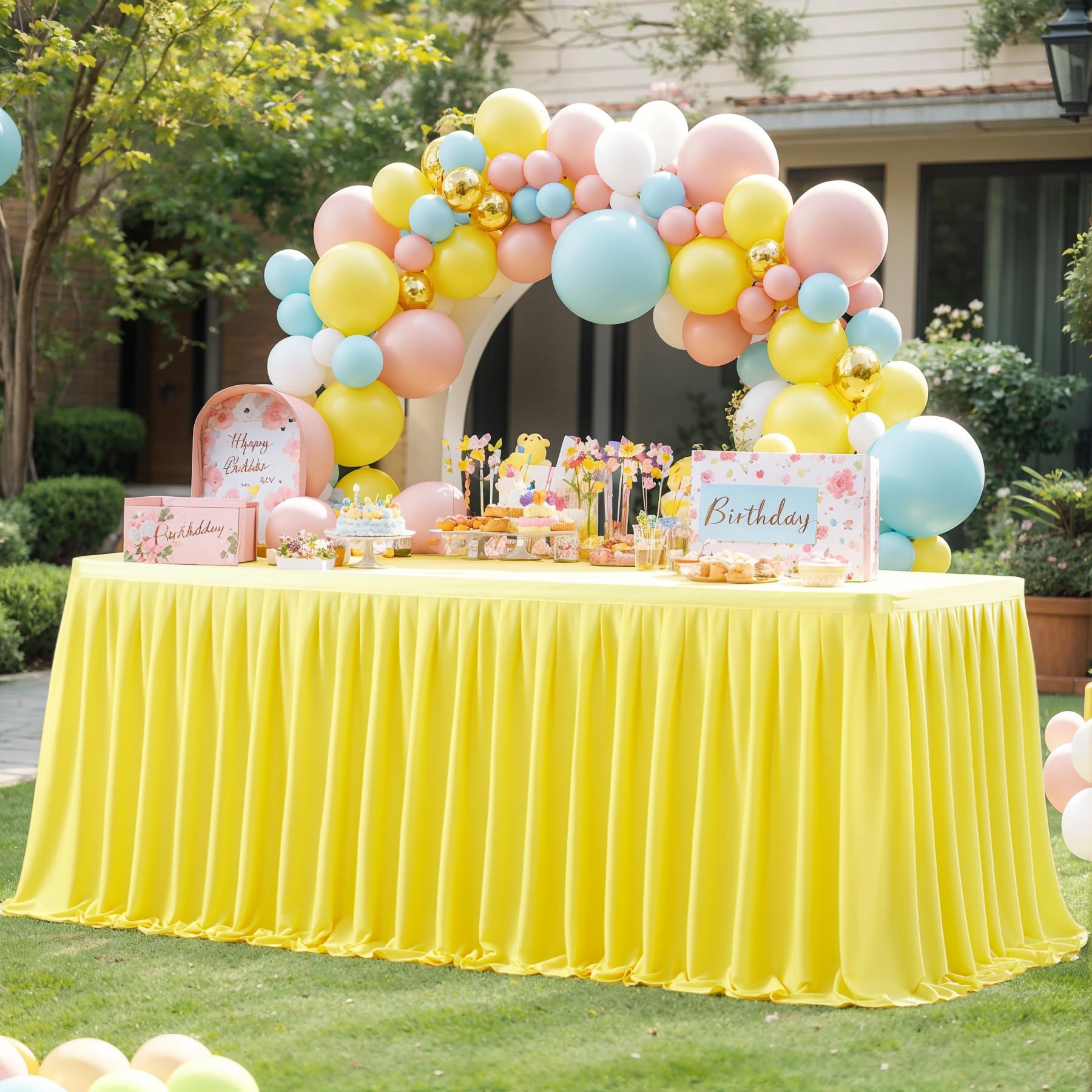 Yellow Polyester Table Skirt 9ft - Wrinkle Resistant for Banquet & Wedding Decor
