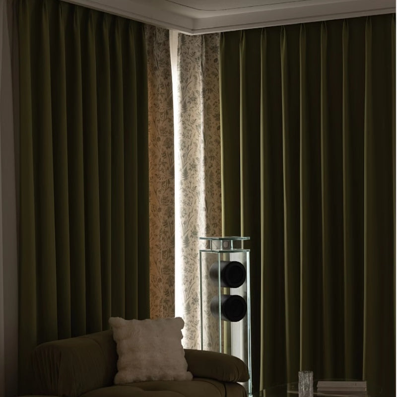 Brielle Sage Green Patchwork Blackout Custom Curtains for Bedroom & Living Room - Thermal Insulated Noise Reducing Window Drapes for Home Decor