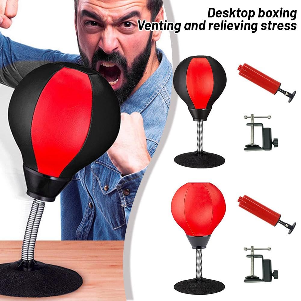 Desktop Punching Bag for Stress Relief - Boxing Speed Ball with Desk Clamp & Suction Cup - Fun Office Desk Accessory - Perfect Gift for Boss, Coworkers or Home Office Use - Great for Stress Management & Quick Workout Breaks