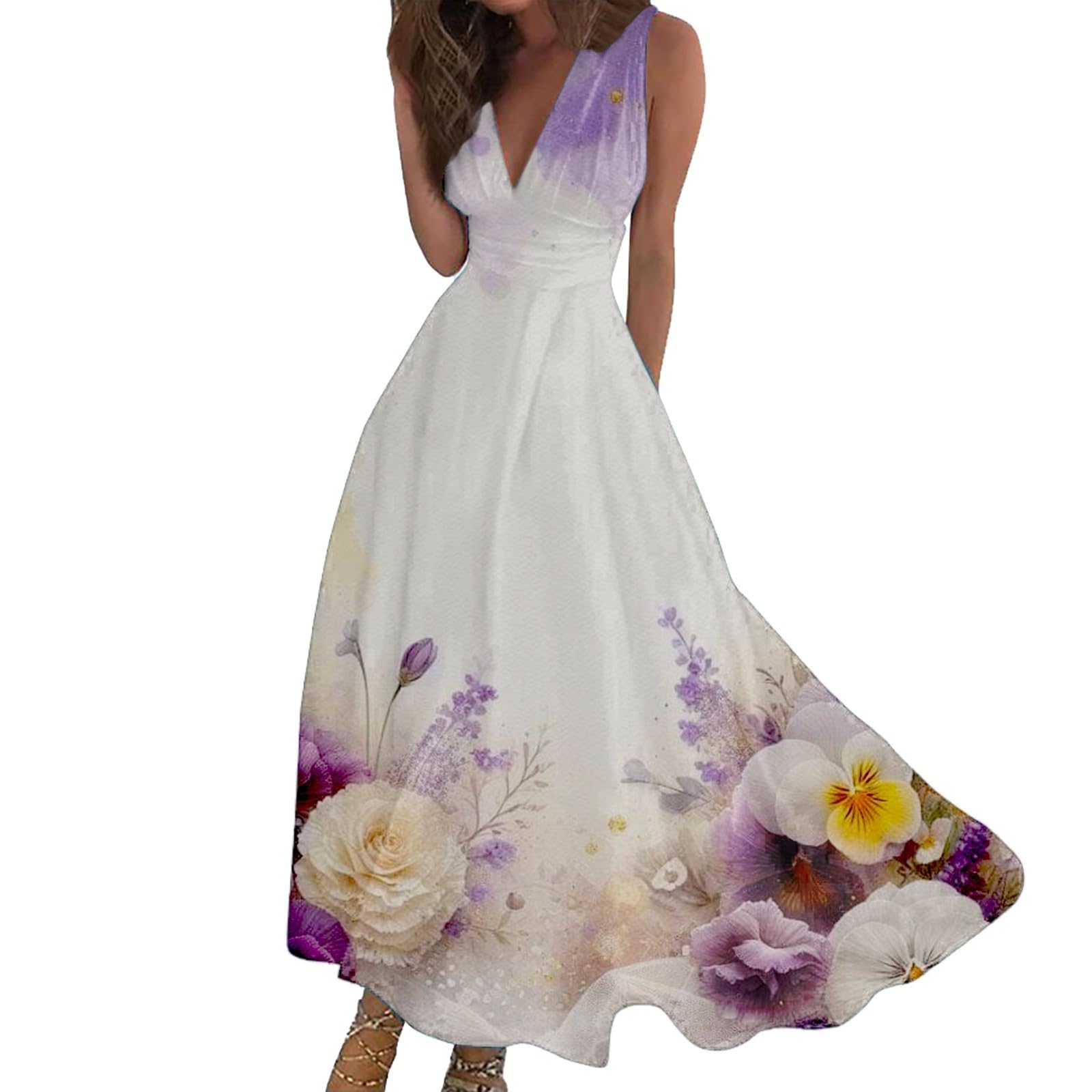 Elegant Wrap V-Neck Sleeveless Maxi Sundress with Peplum Hem - Trendy Loose Summer Dress for Women 2024 | Perfect for Beach Vacations, Garden Parties & Casual Outings