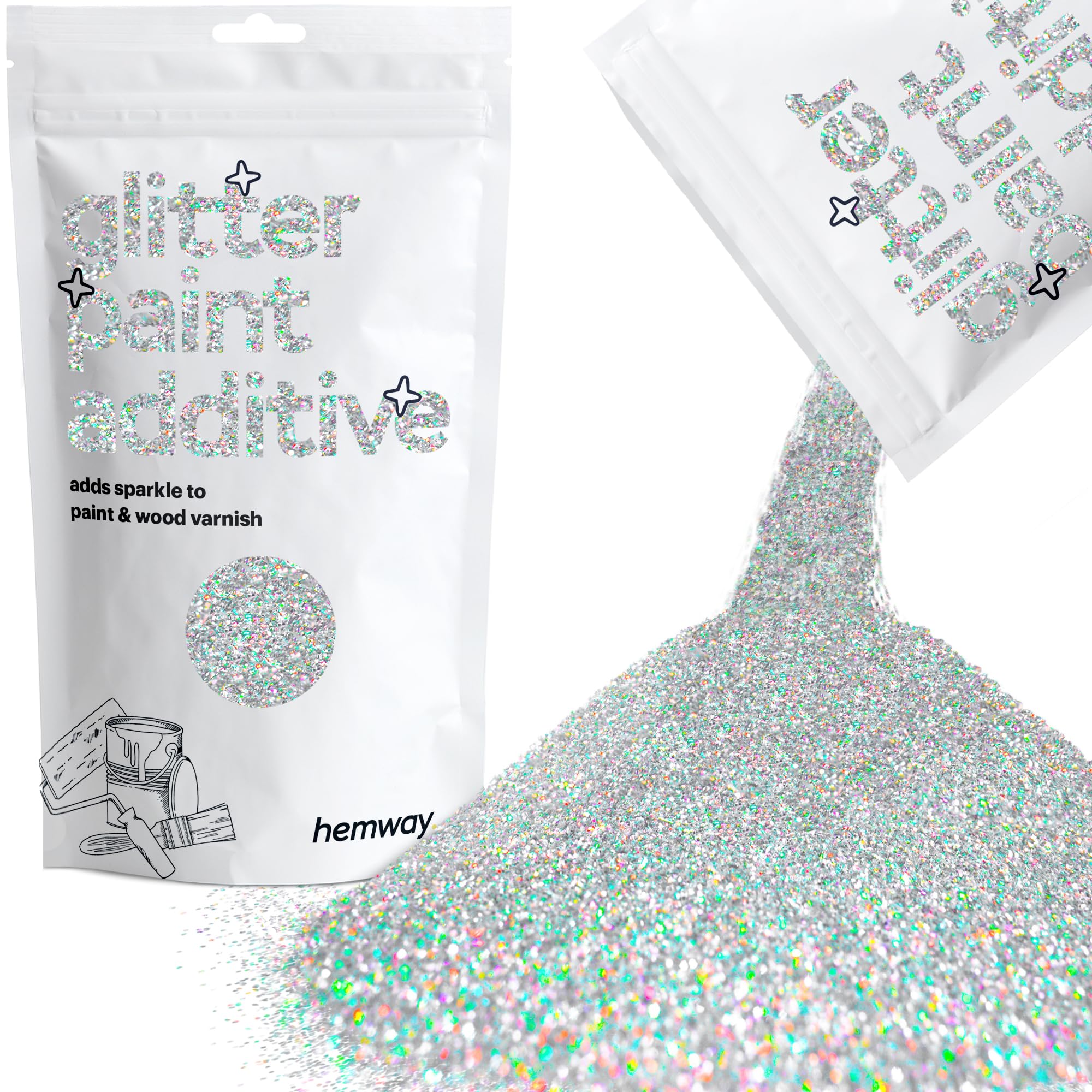Premium Silver Holographic Glitter Paint Additive for Walls - 100g (3.5oz) - Works with Latex & Acrylic Paints - Interior & Exterior Use - Perfect for Home Decor, Accent Walls, Ceilings & DIY Projects