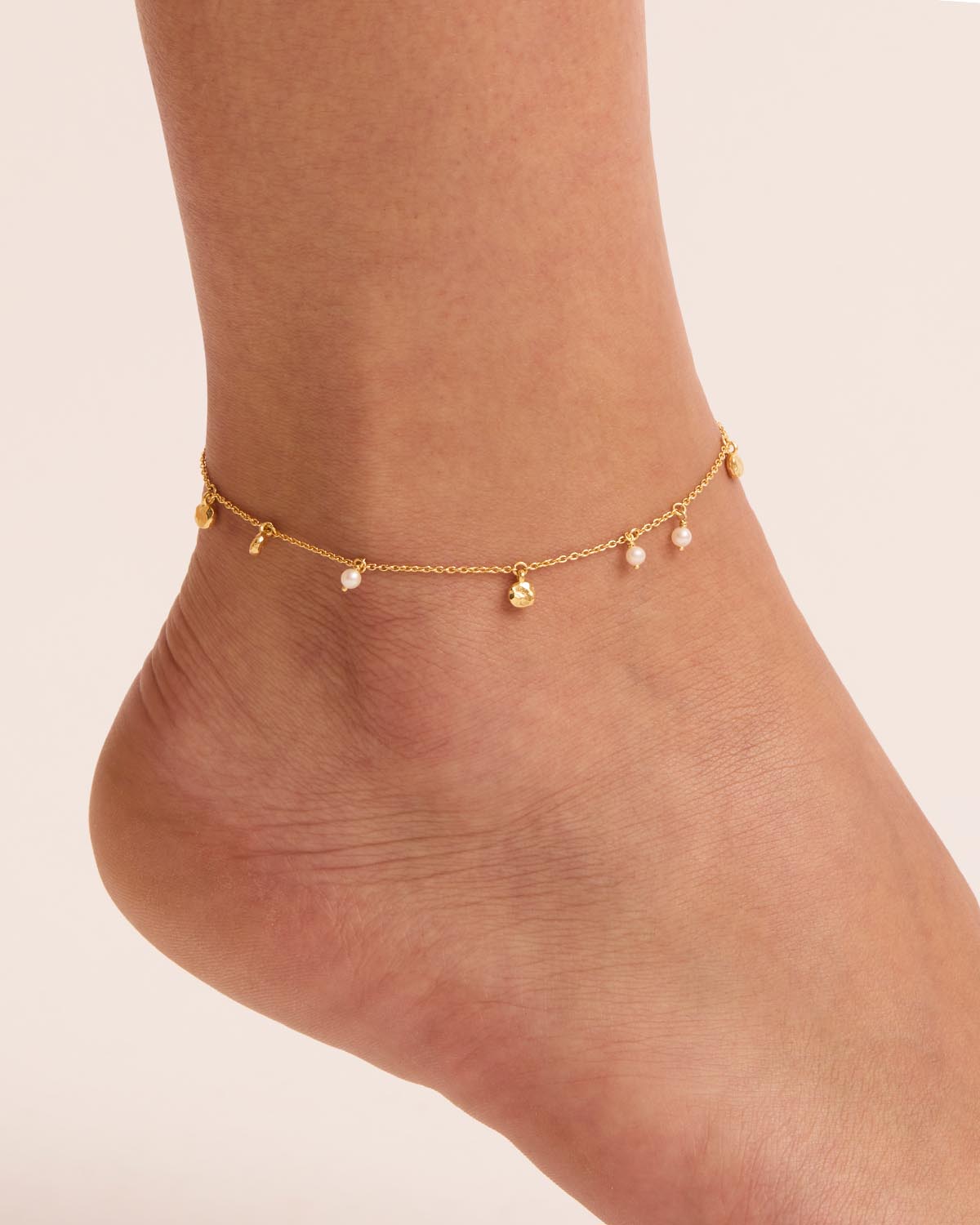 18K Gold Vermeil Endless Grace Pearl Anklet - Elegant Ankle Bracelet for Women, Perfect for Weddings, Beach Vacations & Special Occasions