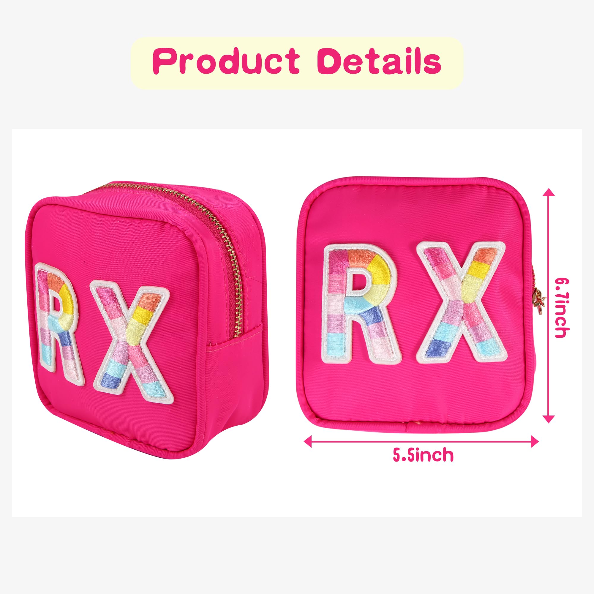Personalized Embroidered Alphabet Medicine Bag for Women & Girls - Zippered Nylon Travel Pouch for Vitamins, Makeup & Essentials (Rose) - Perfect for Daily Organizer, Travel & Gym Accessories