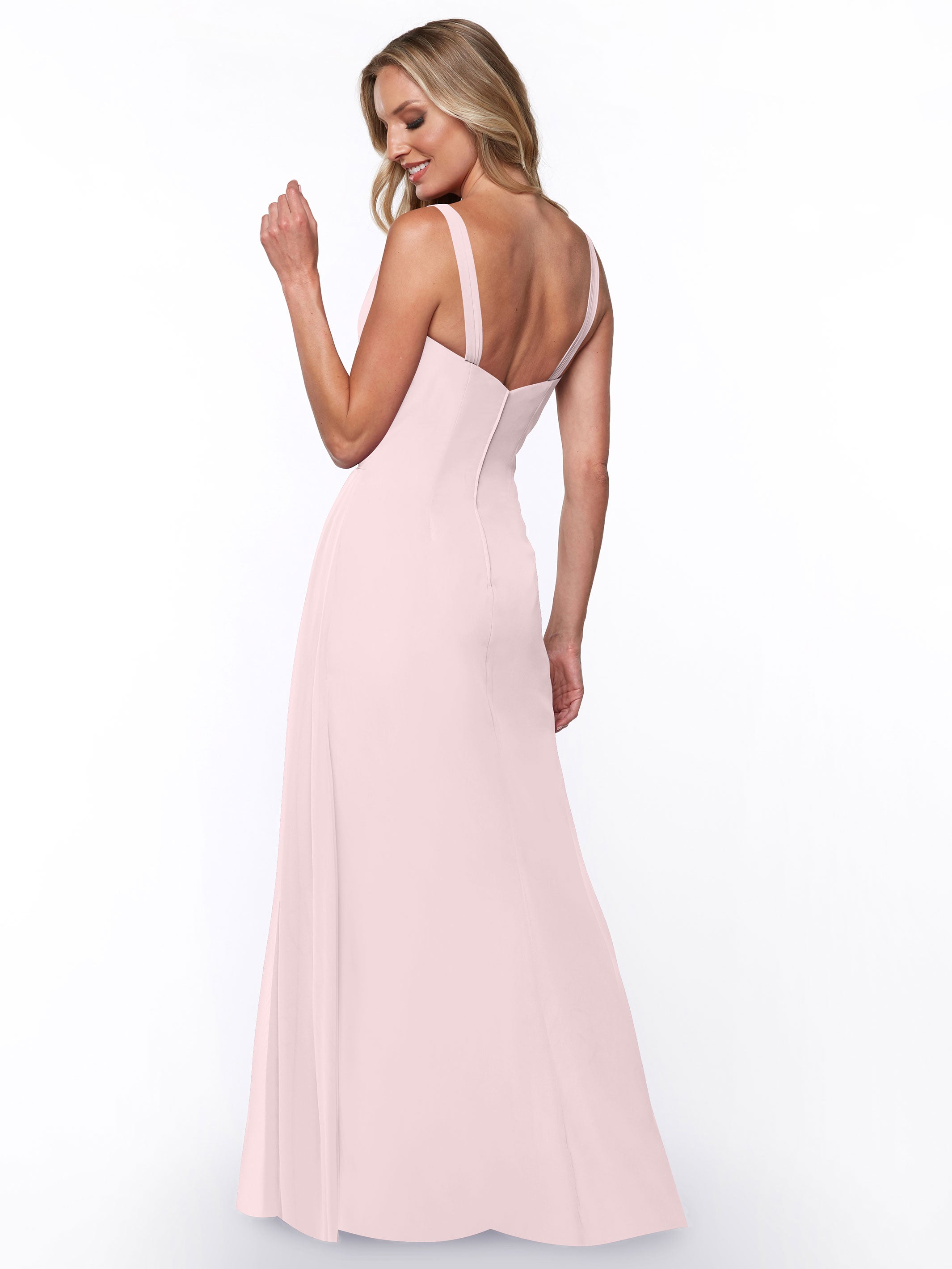 Elegant 80030 Chiffon Sheath Bridesmaid Dress with Ruching V-Neck Bodice - Perfect for Weddings, Formal Events & Special Occasions
