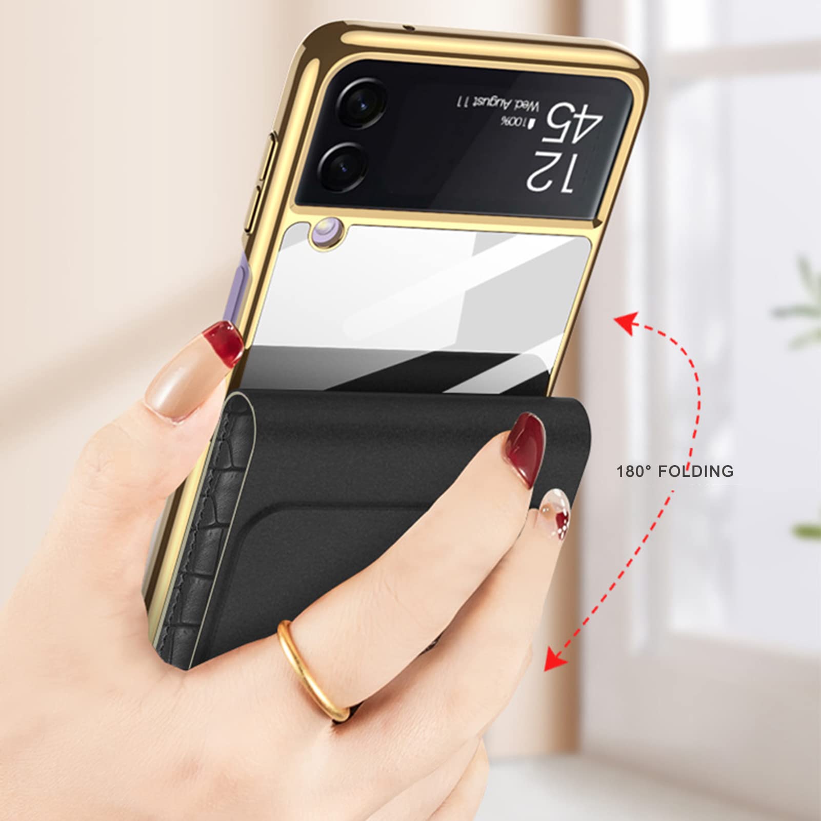 Slim Gold-Plated Chain Strap Crocodile Texture Case for Samsung Galaxy Z Flip 3 5G - Ultra Thin Protective Cover with Shoulder Strap for Women, Fashion Accessory for Daily Use & Night Out