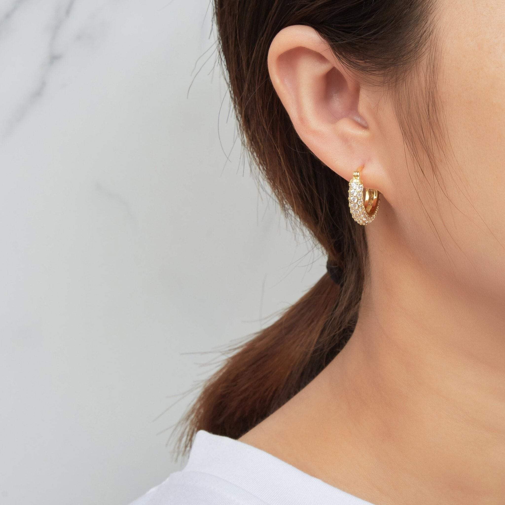 Philip Jones 20mm Gold Plated Hoop Earrings with Zircondia® Crystals - Elegant Cubic Zirconia Studded Hoops for Women, Perfect for Parties, Weddings & Everyday Wear