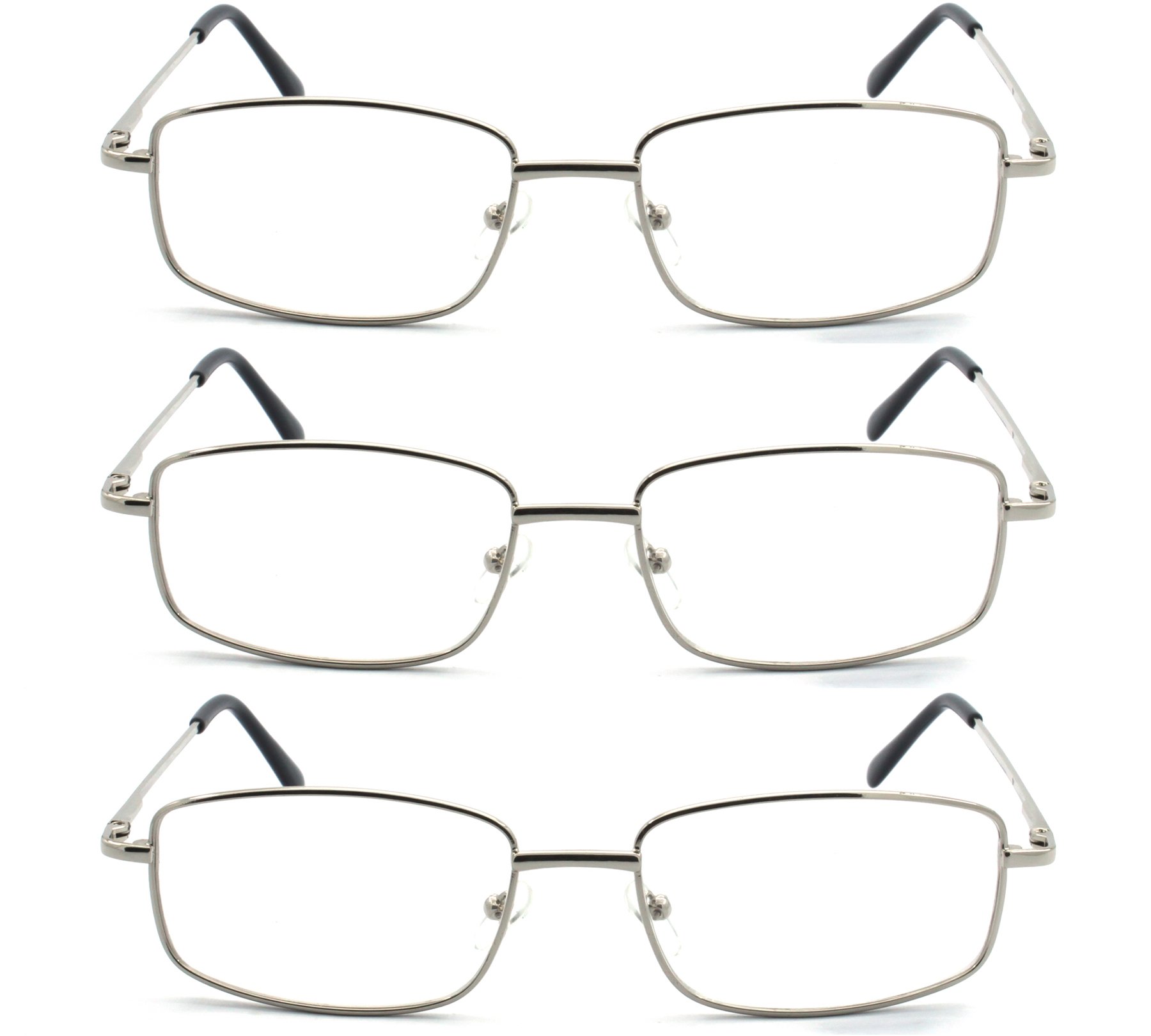 Extra Wide Rectangular Metal Reading Glasses for Men and Women - Lightweight Blue Light Blocking Readers for Office, Computer Work & Reading