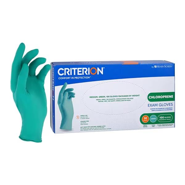 Criterion Chloroprene Exam Gloves - Textured, 4.33 Mil, Medical Grade, Green - XS to XL (100/Box XS-L, 90/Box XL) - Ideal for Healthcare, Dental, Laboratory & Food Handling Safety