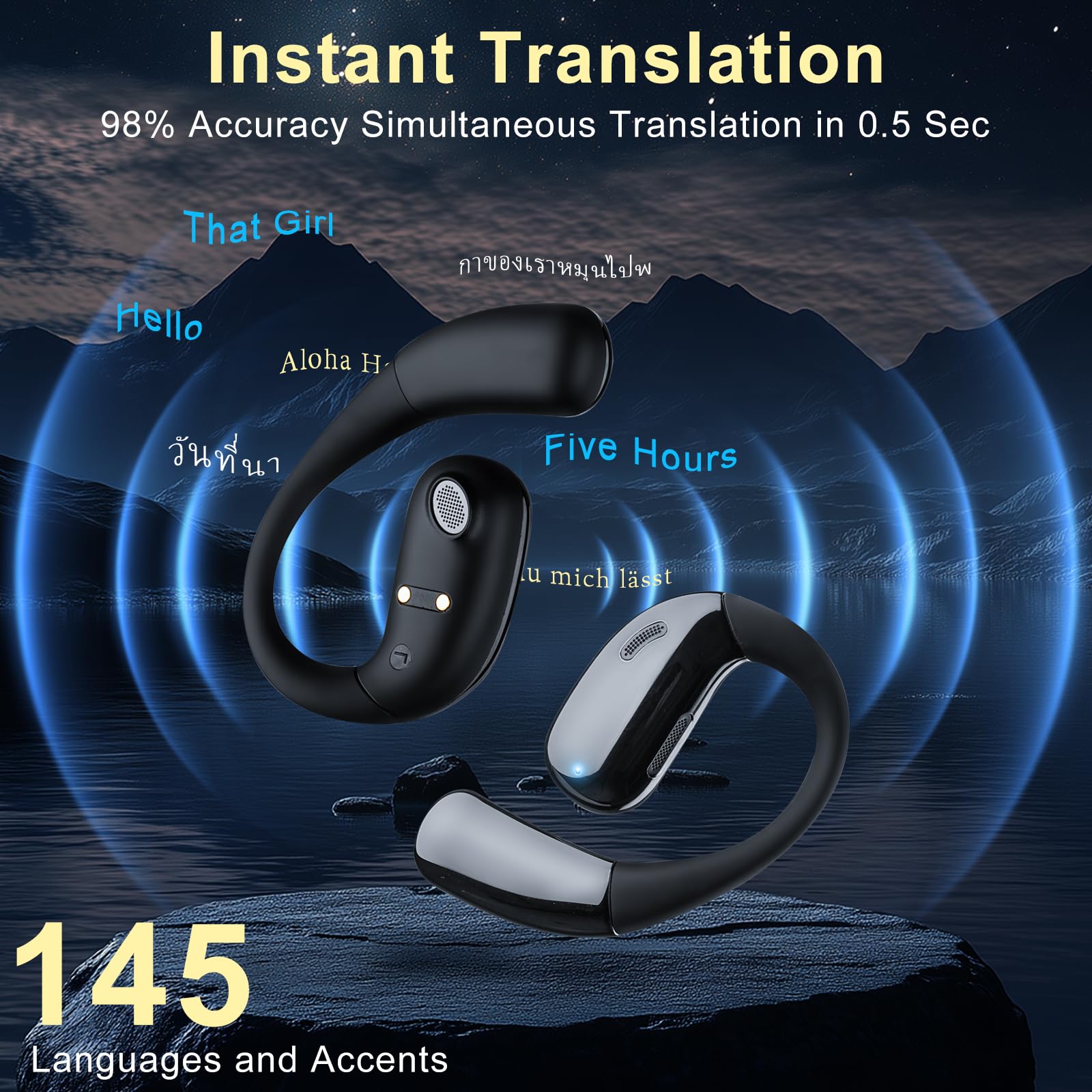 AI Language Translator Earbuds - Real-Time 145 Languages Translation Device for iOS & Android | Perfect for Travel, Business Meetings & Language Learning | Wireless Bluetooth Earbuds for International Communication
