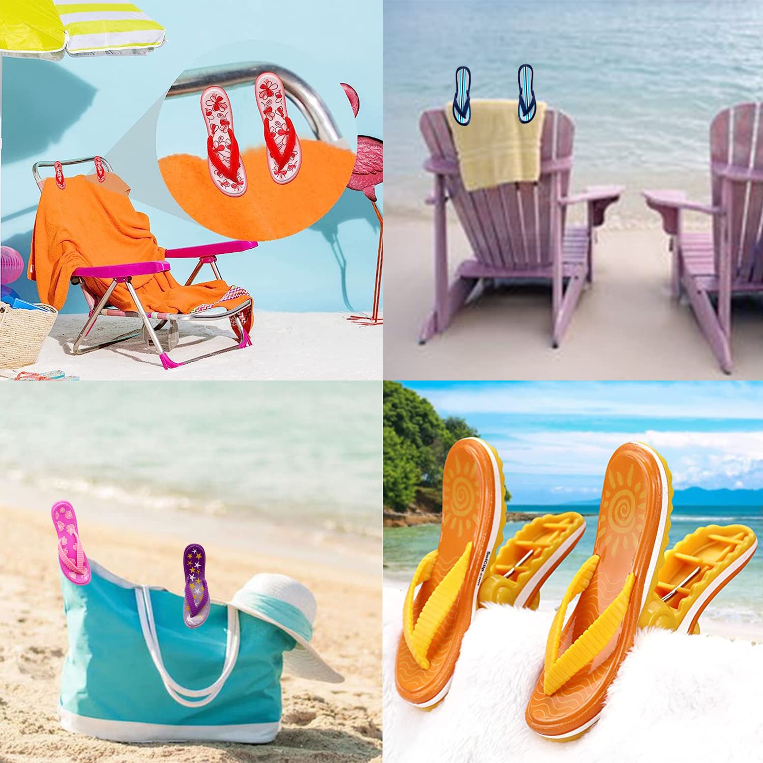 4 Pack Beach Towel Clips - Non-Slip Flip Flop & Lounge Chair Clips, Oversized Cute Clothespins for Pool, Patio & Vacation - Perfect Towel Holders for Beach, Swimming & Outdoor Relaxation (Black + Blue)