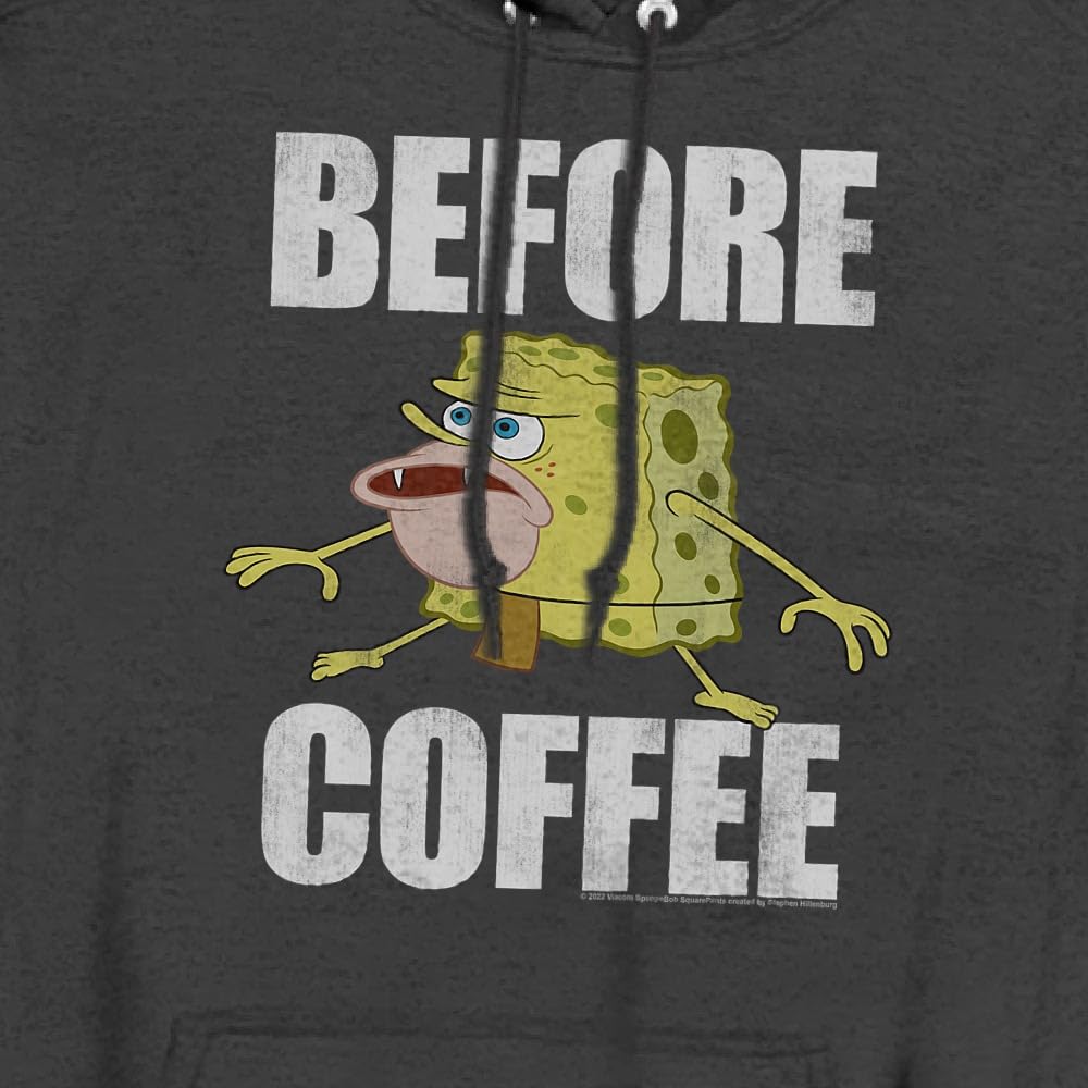 Spongebob Before Coffee Meme Hoodie - Unisex Pullover Heather Sweatshirt - Funny Cartoon Graphic Hooded Sweater for Men & Women - Perfect for Casual Wear, Gifts, and Coffee Lovers