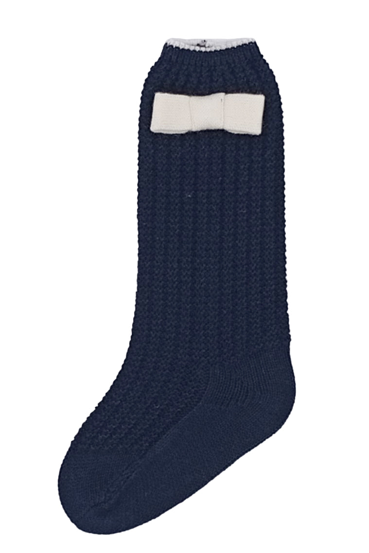 Navy & Cream Knit Knee High Bow Socks for Women - Soft & Comfortable Winter Socks - Perfect for Christmas Gifts, Outfits, and Casual Wear